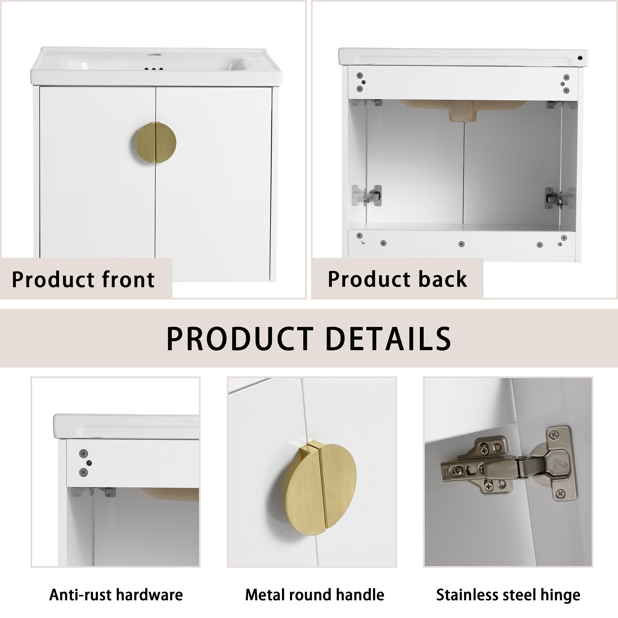 24"/28" inch Wall Mounted Bathroom Vanity Set in White with Integrated Ceramic Sink