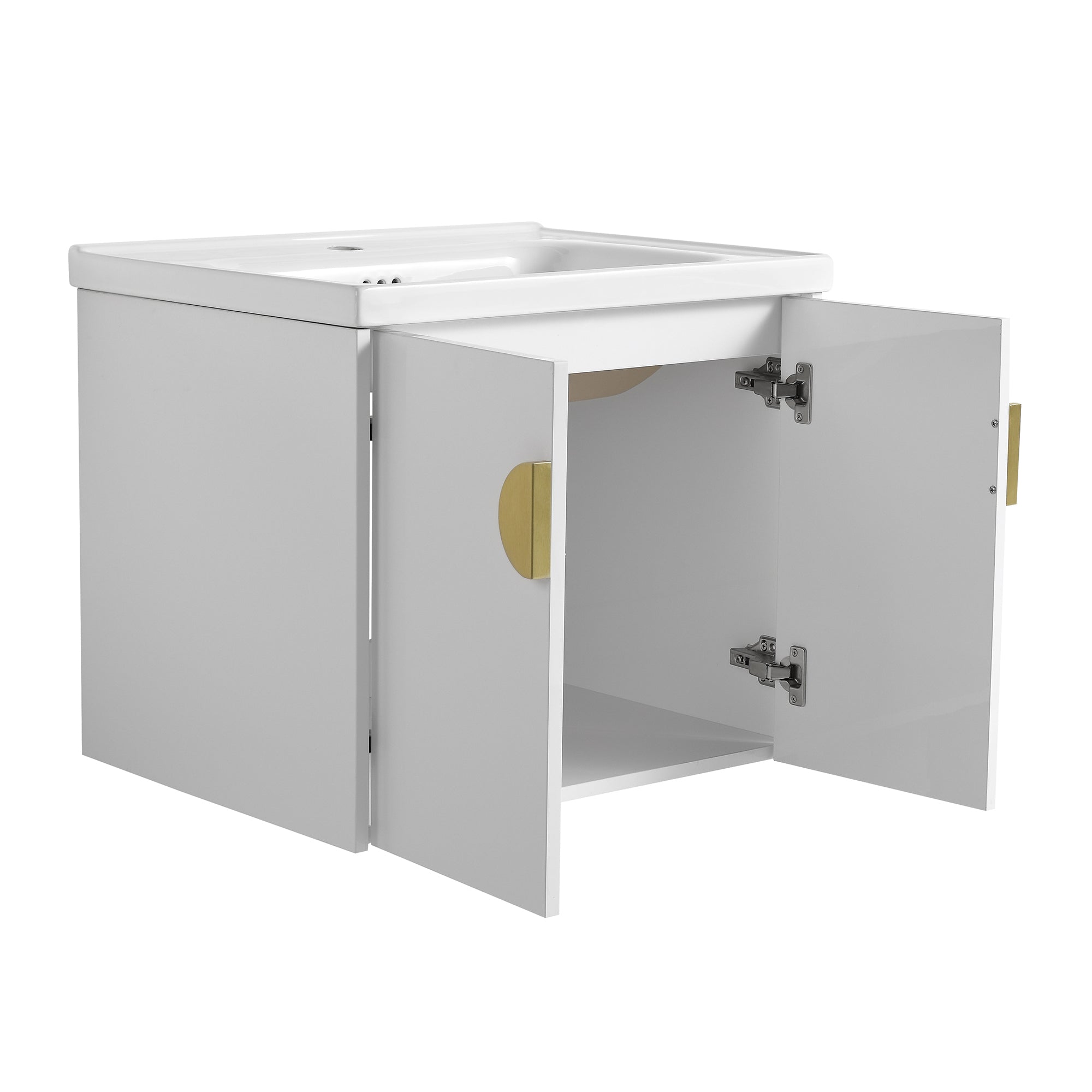 24"/28" inch Wall Mounted Bathroom Vanity Set in White with Integrated Ceramic Sink