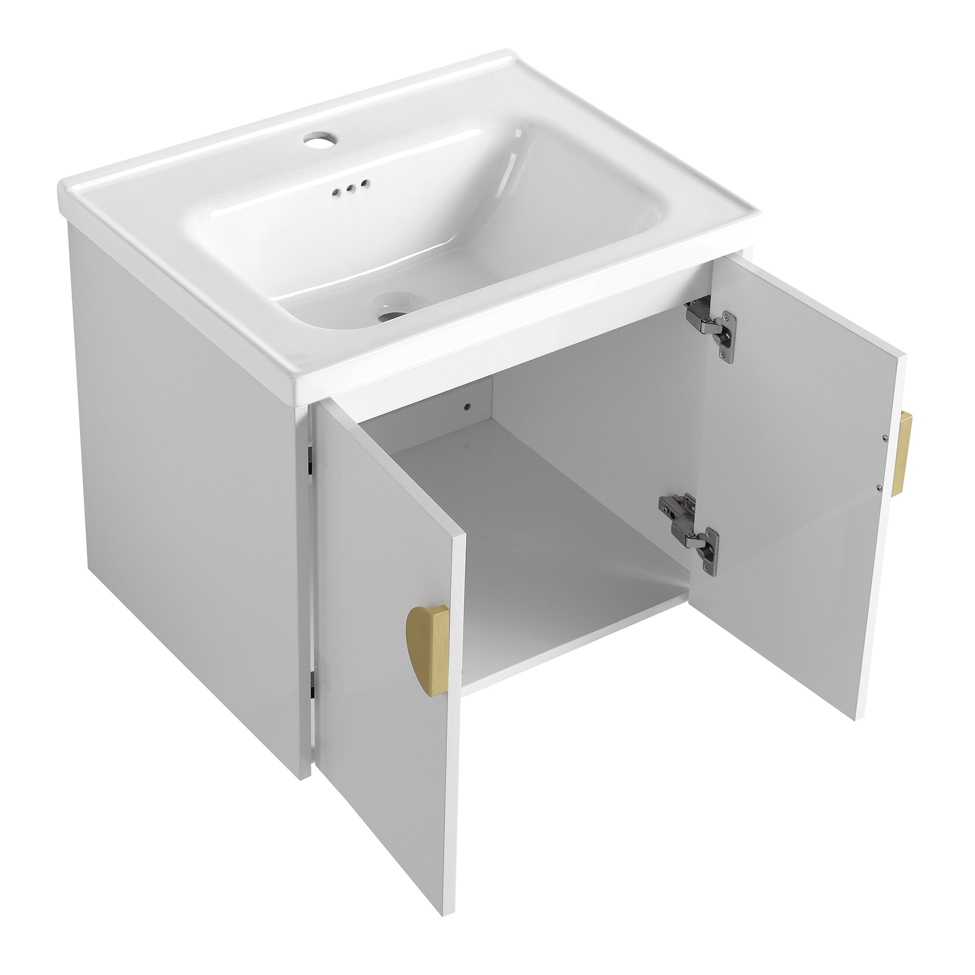 24"/28" inch Wall Mounted Bathroom Vanity Set in White with Integrated Ceramic Sink