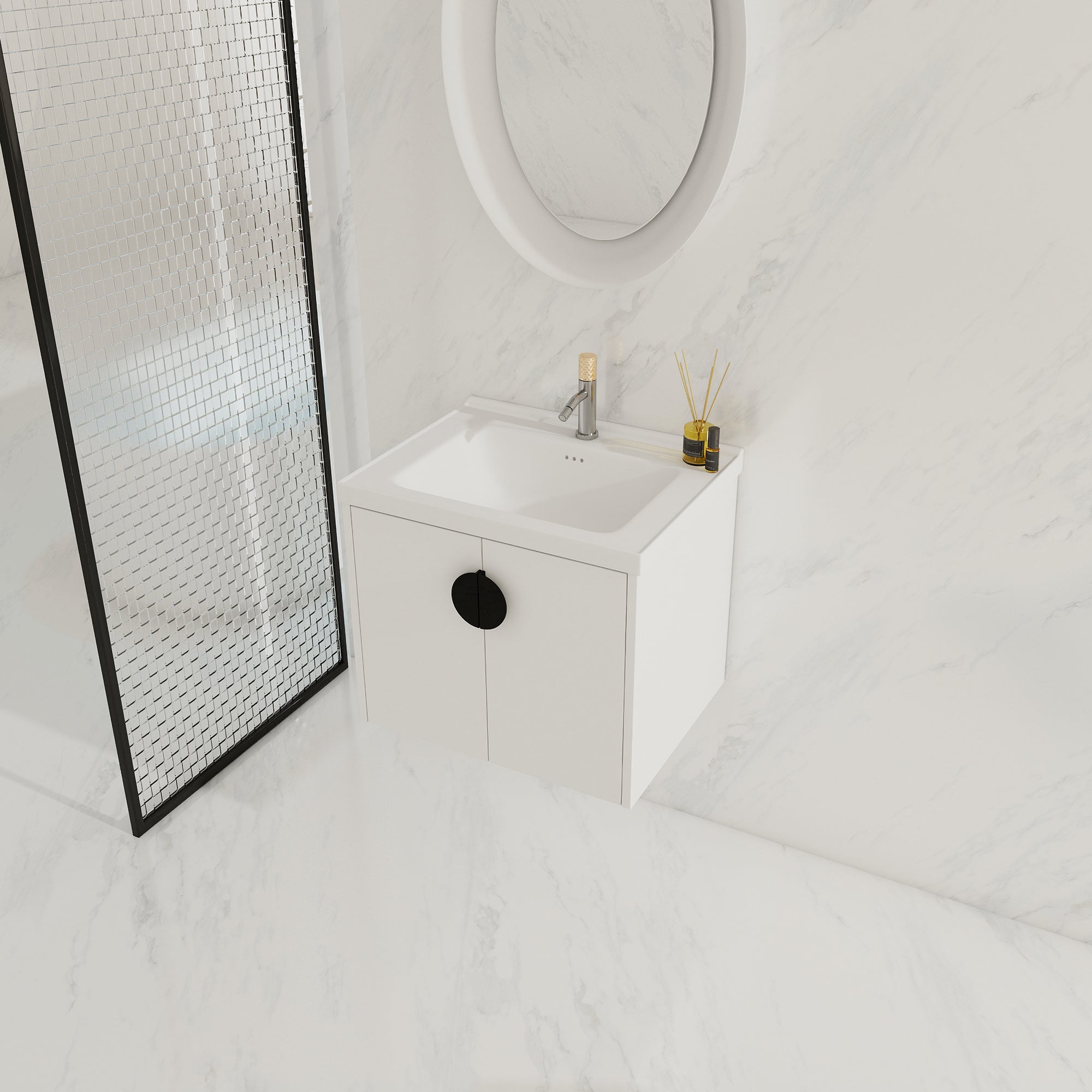 24"/28" inch Wall Mounted Bathroom Vanity Set in White with Integrated Ceramic Sink