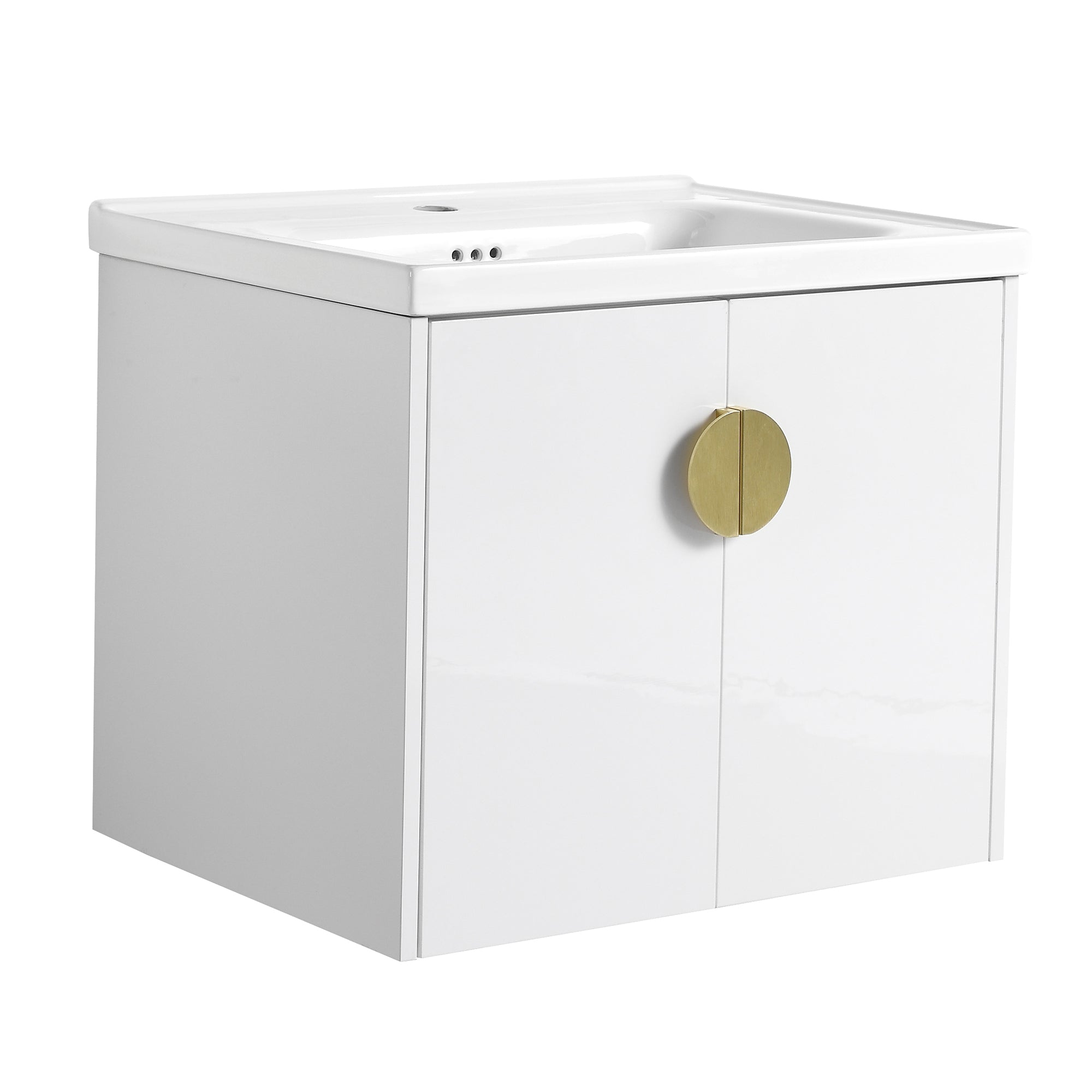 24"/28" inch Wall Mounted Bathroom Vanity Set in White with Integrated Ceramic Sink