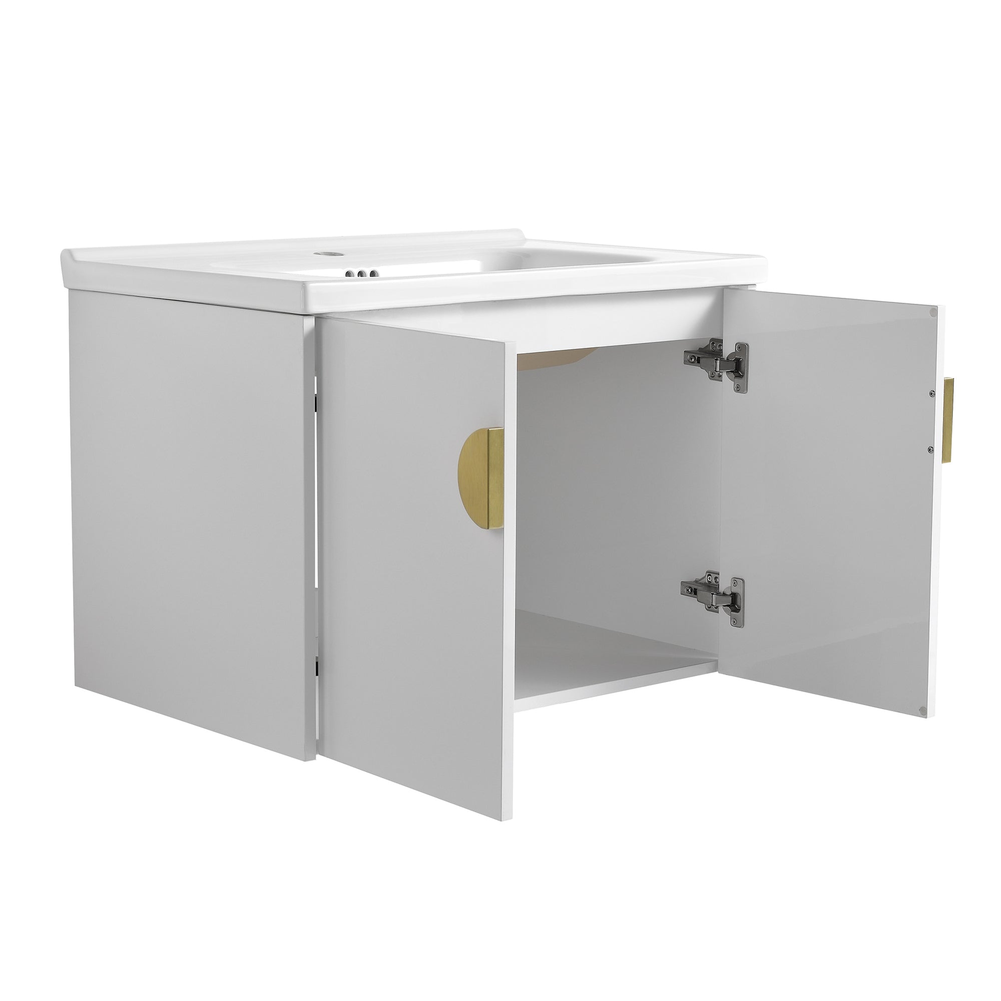 24"/28" inch Wall Mounted Bathroom Vanity Set in White with Integrated Ceramic Sink