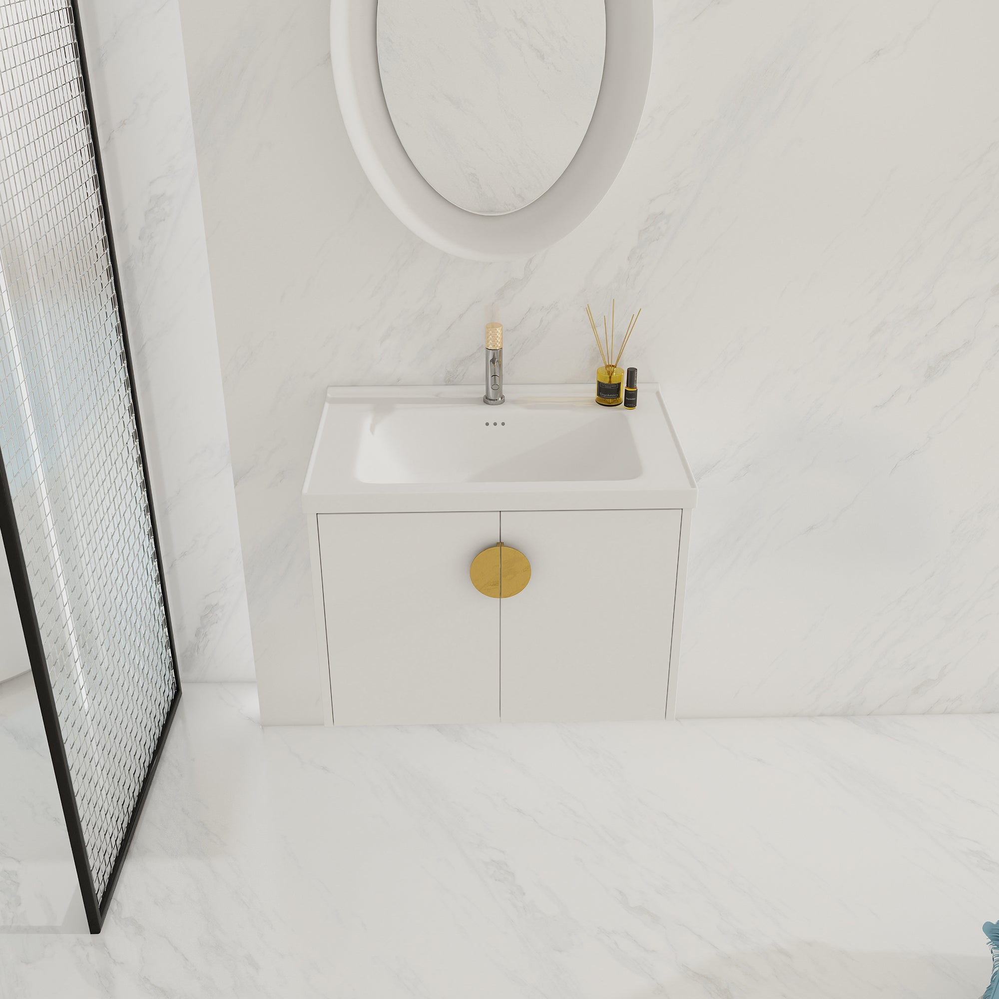 24"/28" inch Wall Mounted Bathroom Vanity Set in White with Integrated Ceramic Sink