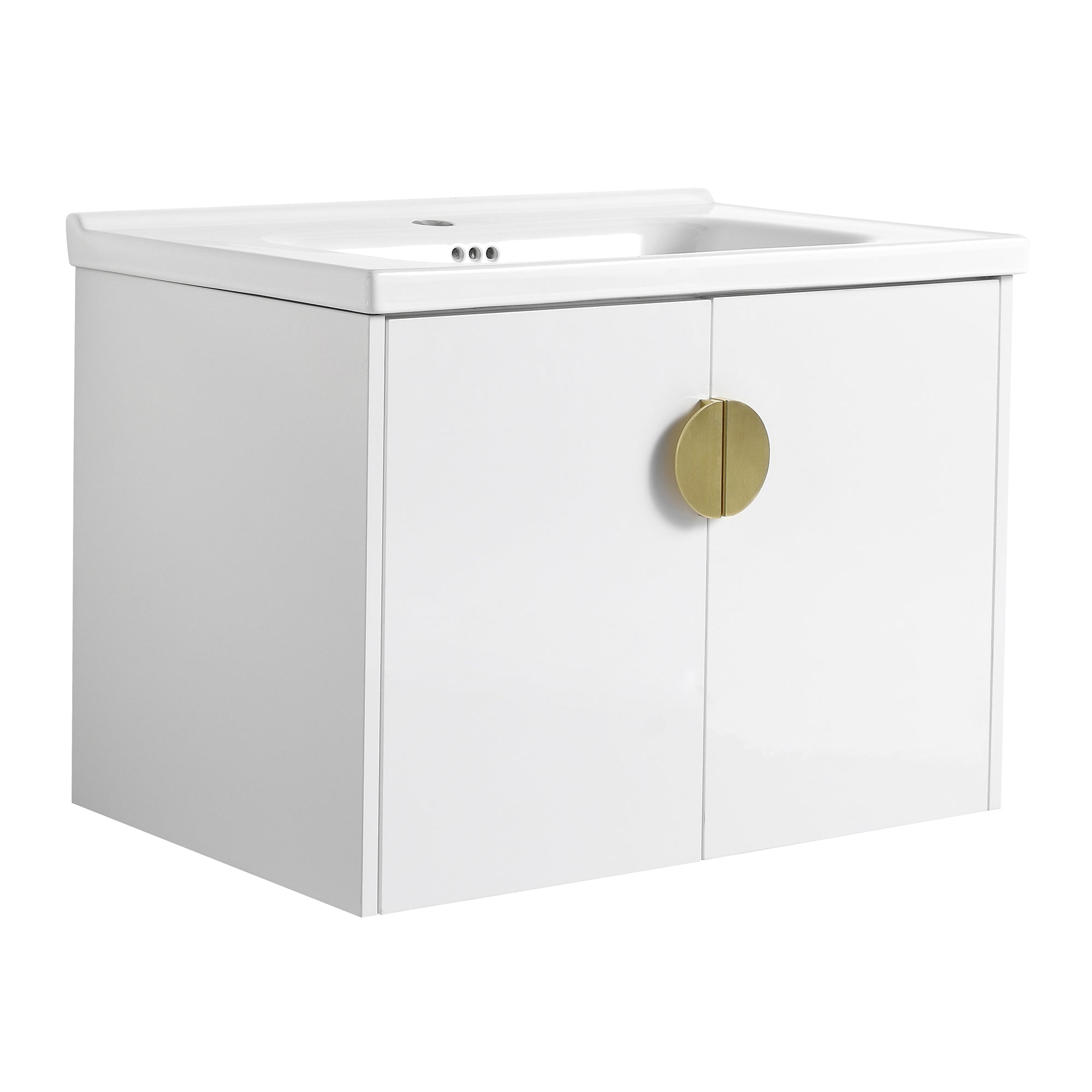 24"/28" inch Wall Mounted Bathroom Vanity Set in White with Integrated Ceramic Sink