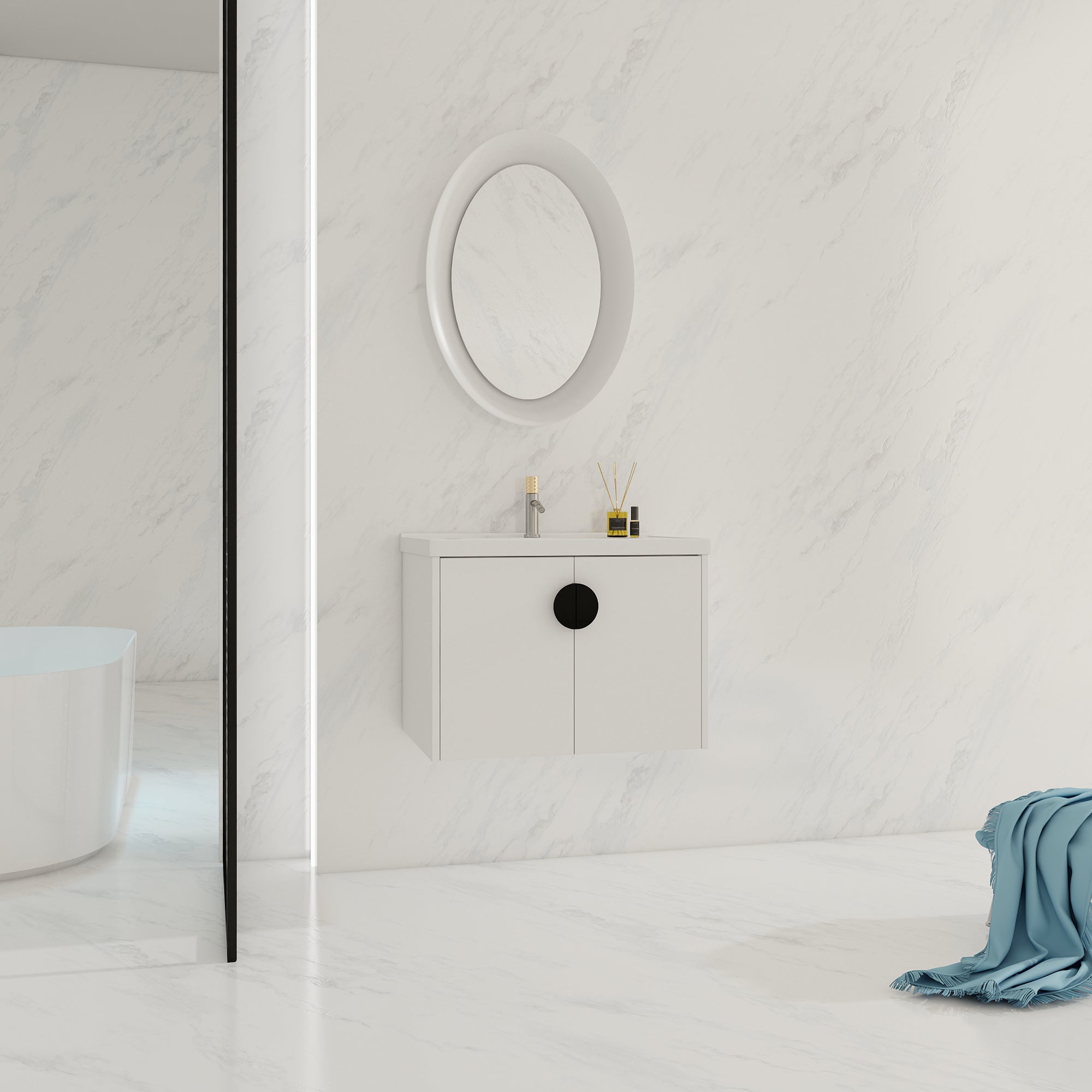 24"/28" inch Wall Mounted Bathroom Vanity Set in White with Integrated Ceramic Sink