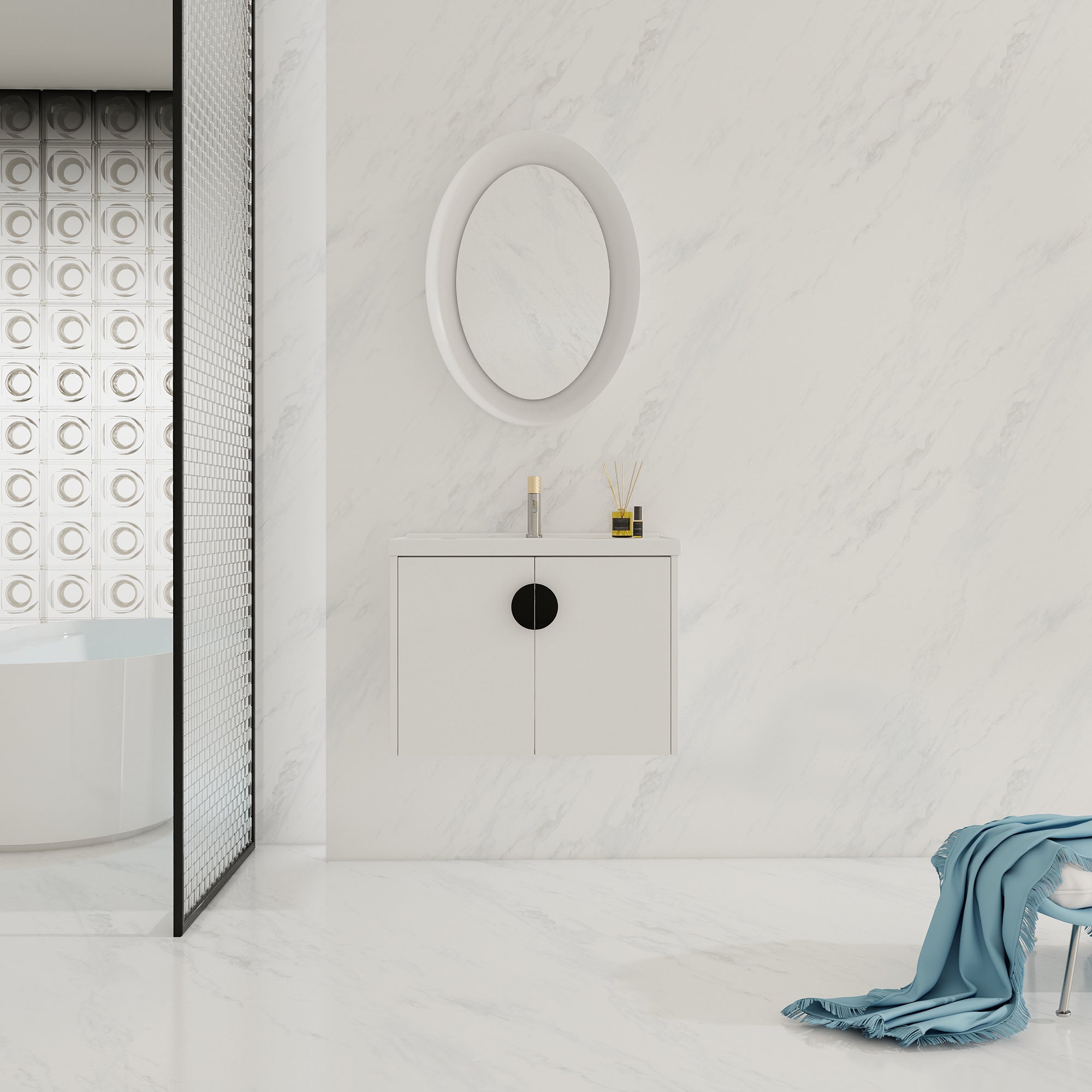 24"/28" inch Wall Mounted Bathroom Vanity Set in White with Integrated Ceramic Sink