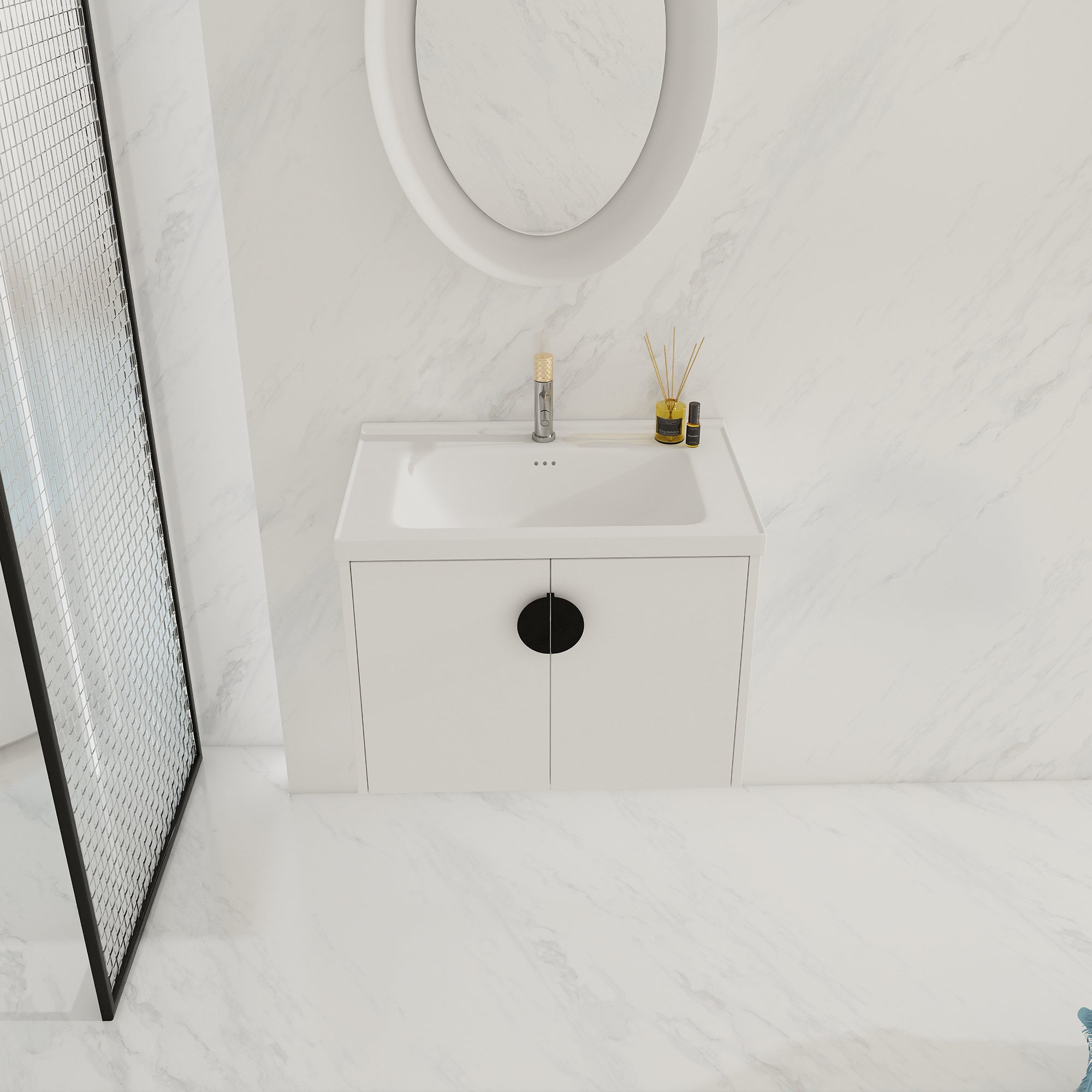 24"/28" inch Wall Mounted Bathroom Vanity Set in White with Integrated Ceramic Sink