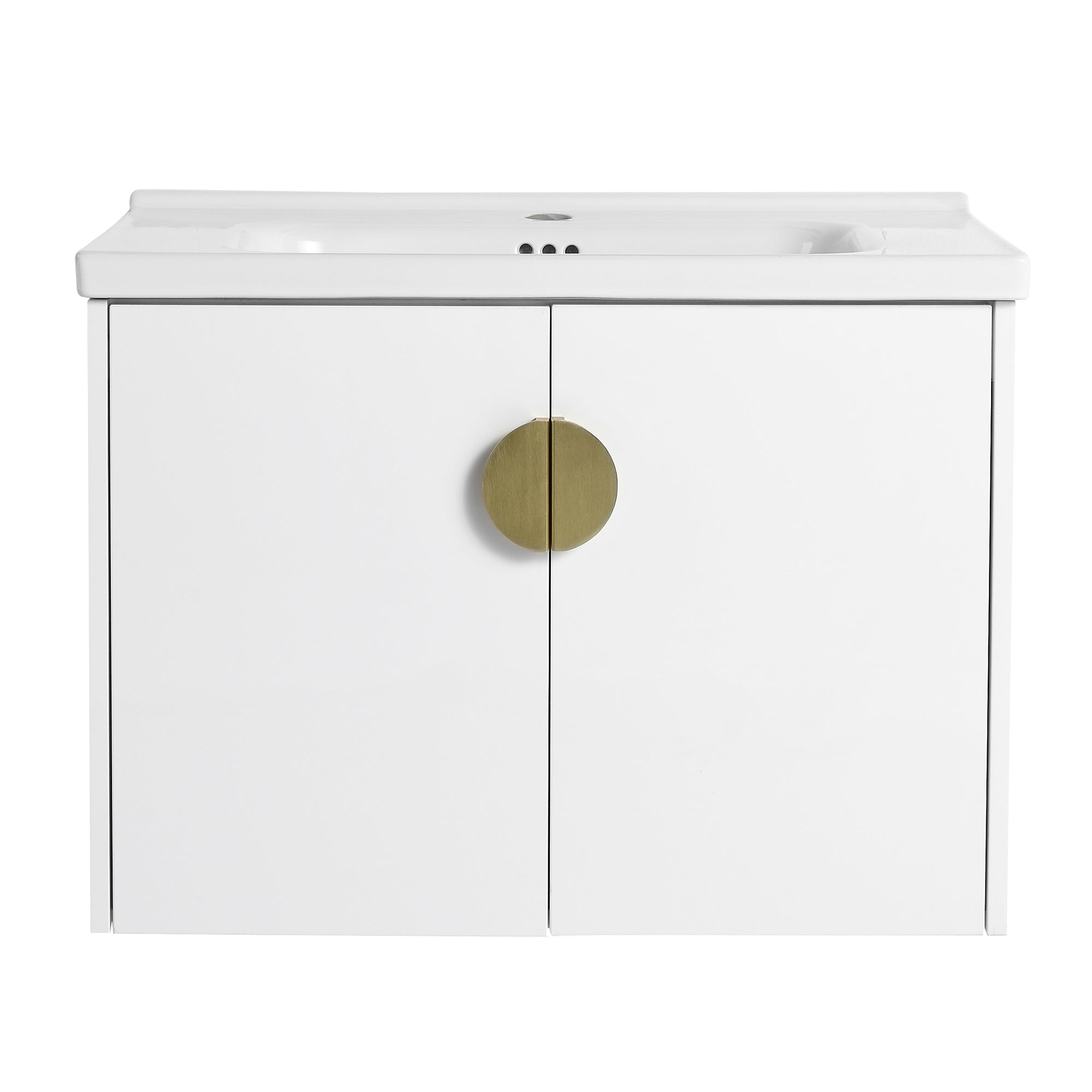 24"/28" inch Wall Mounted Bathroom Vanity Set in White with Integrated Ceramic Sink