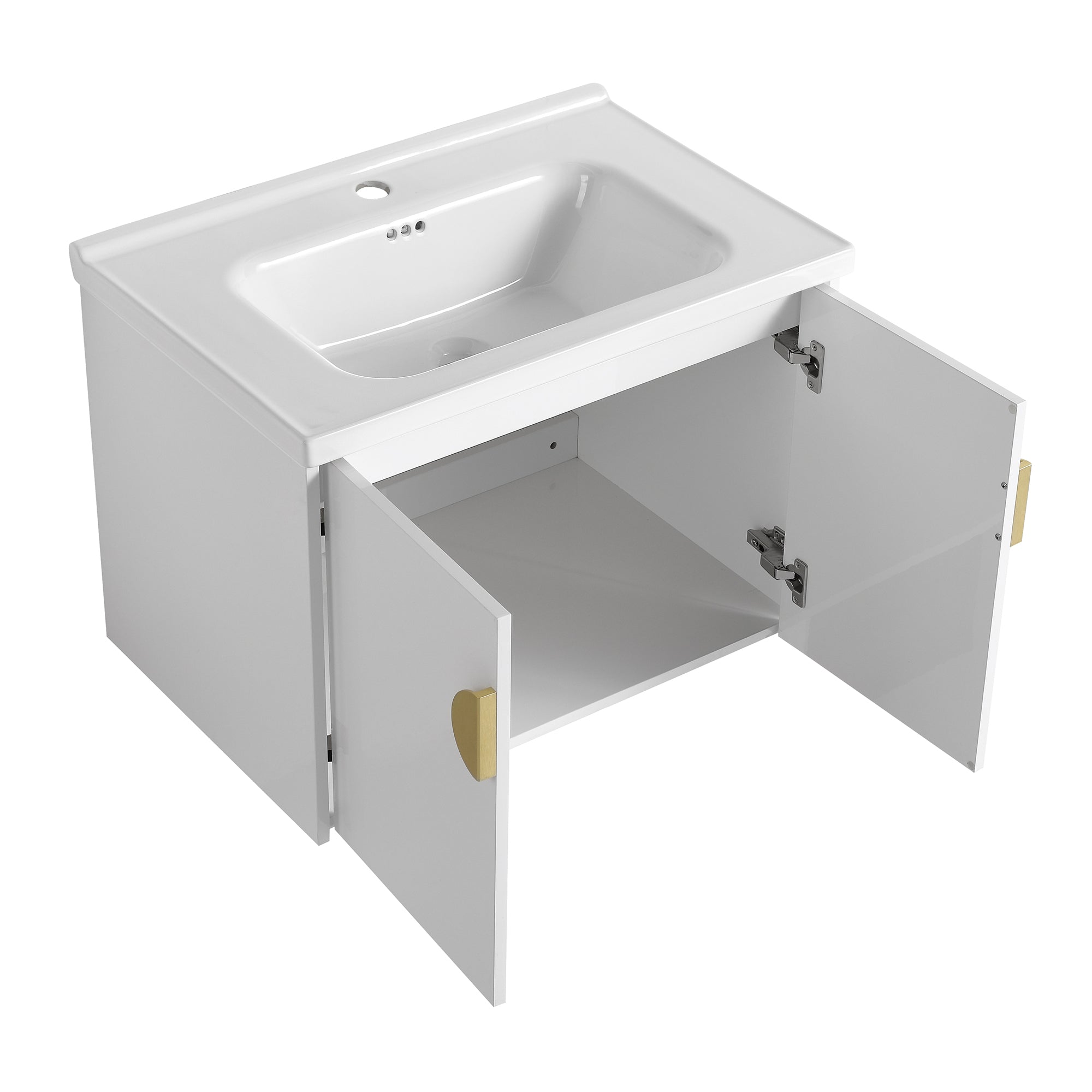 24"/28" inch Wall Mounted Bathroom Vanity Set in White with Integrated Ceramic Sink