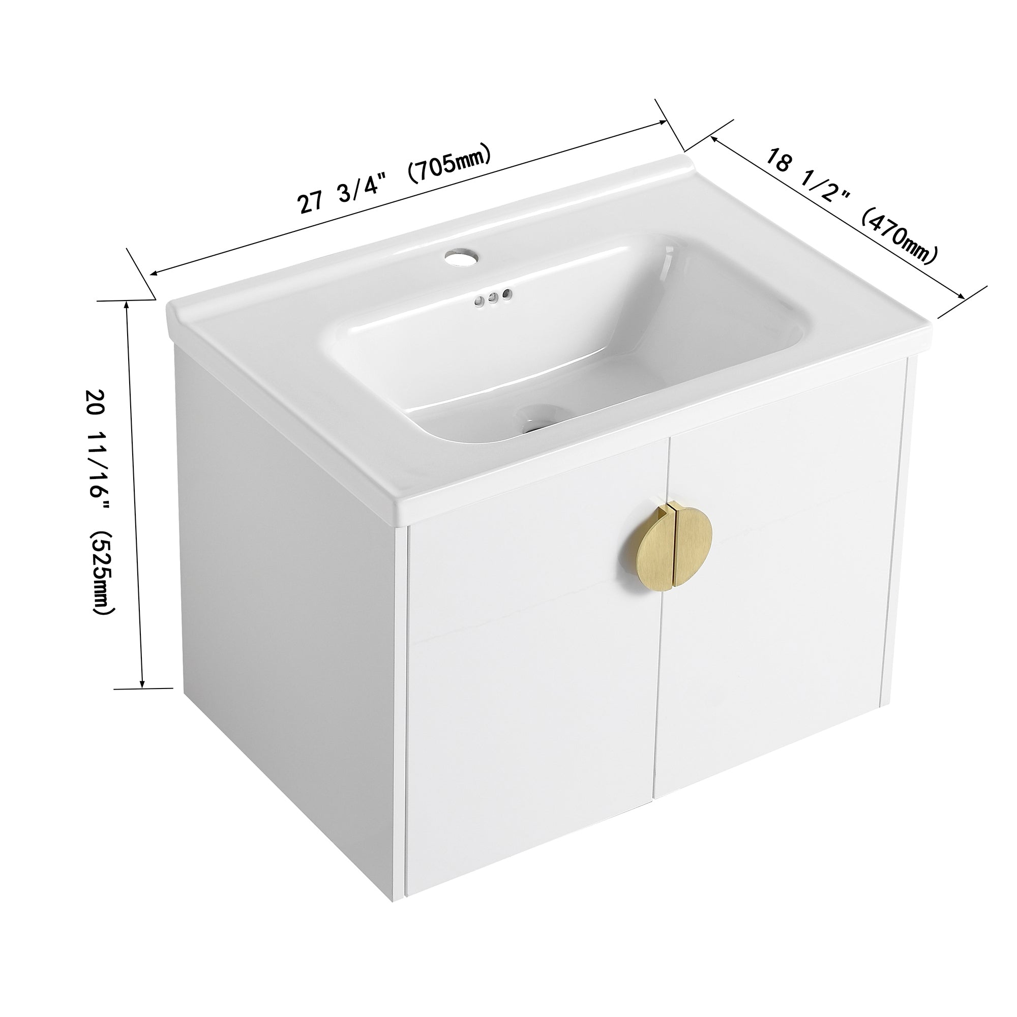 24"/28" inch Wall Mounted Bathroom Vanity Set in White with Integrated Ceramic Sink