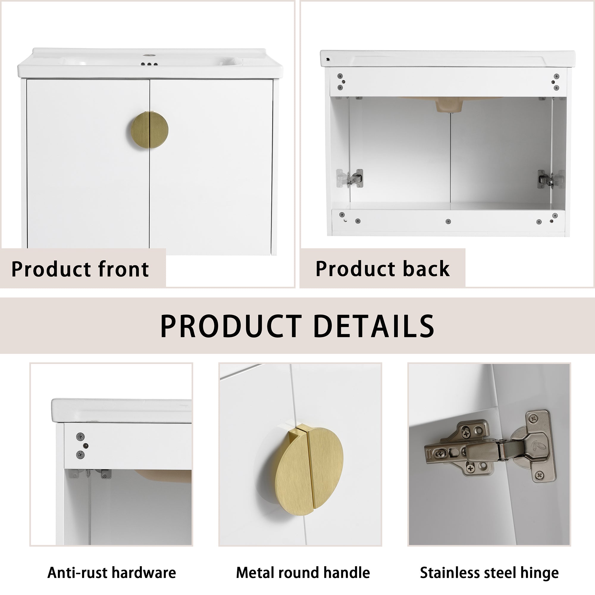 24"/28" inch Wall Mounted Bathroom Vanity Set in White with Integrated Ceramic Sink