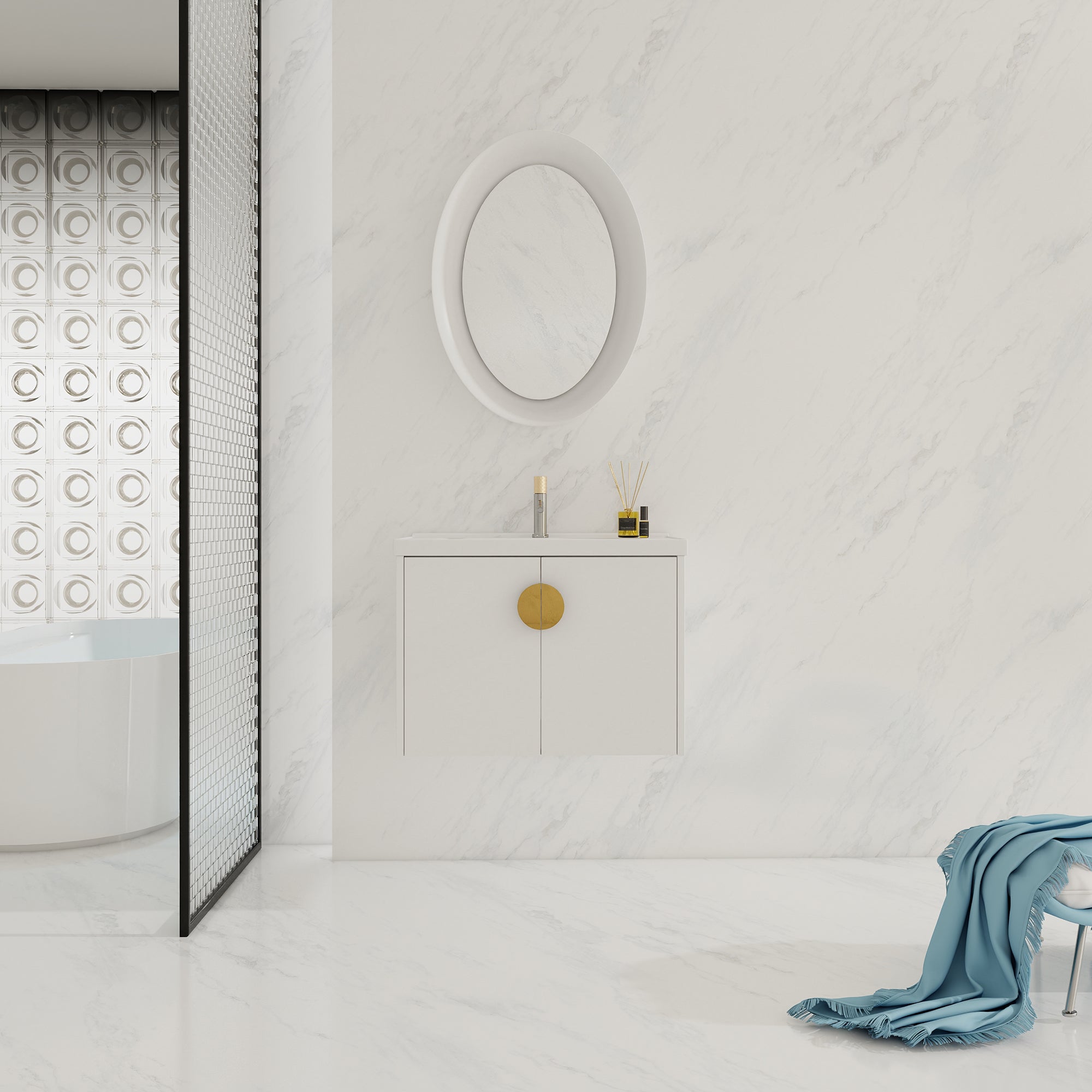 24"/28" inch Wall Mounted Bathroom Vanity Set in White with Integrated Ceramic Sink