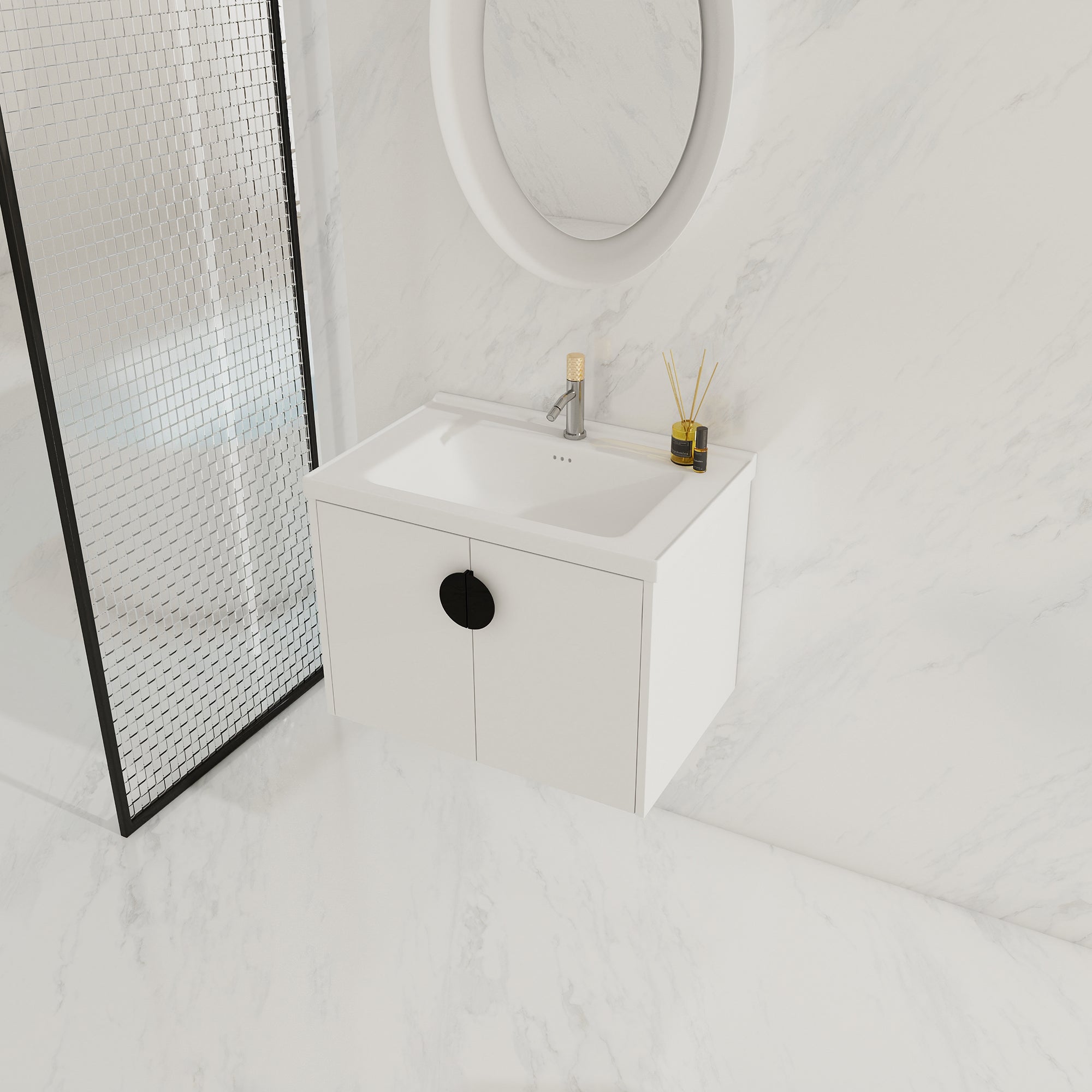 24"/28" inch Wall Mounted Bathroom Vanity Set in White with Integrated Ceramic Sink