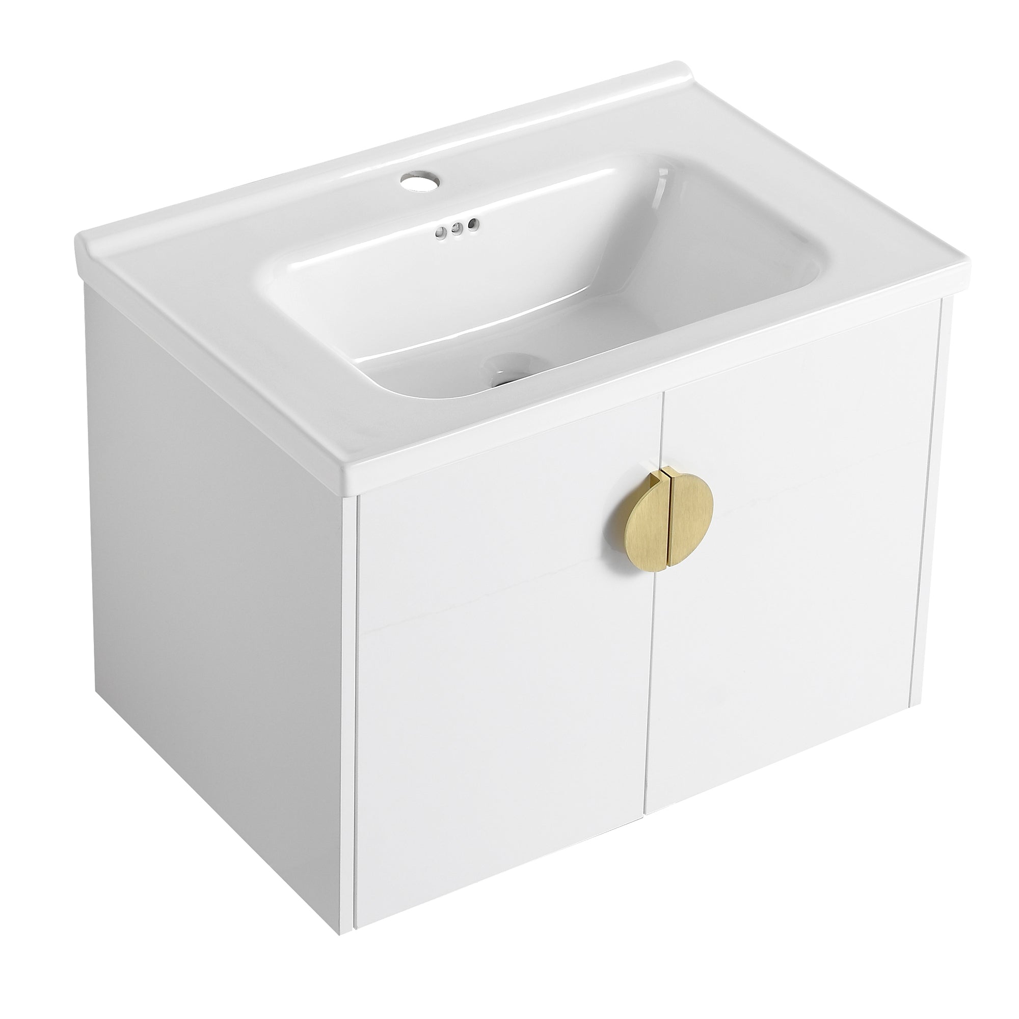 24"/28" inch Wall Mounted Bathroom Vanity Set in White with Integrated Ceramic Sink