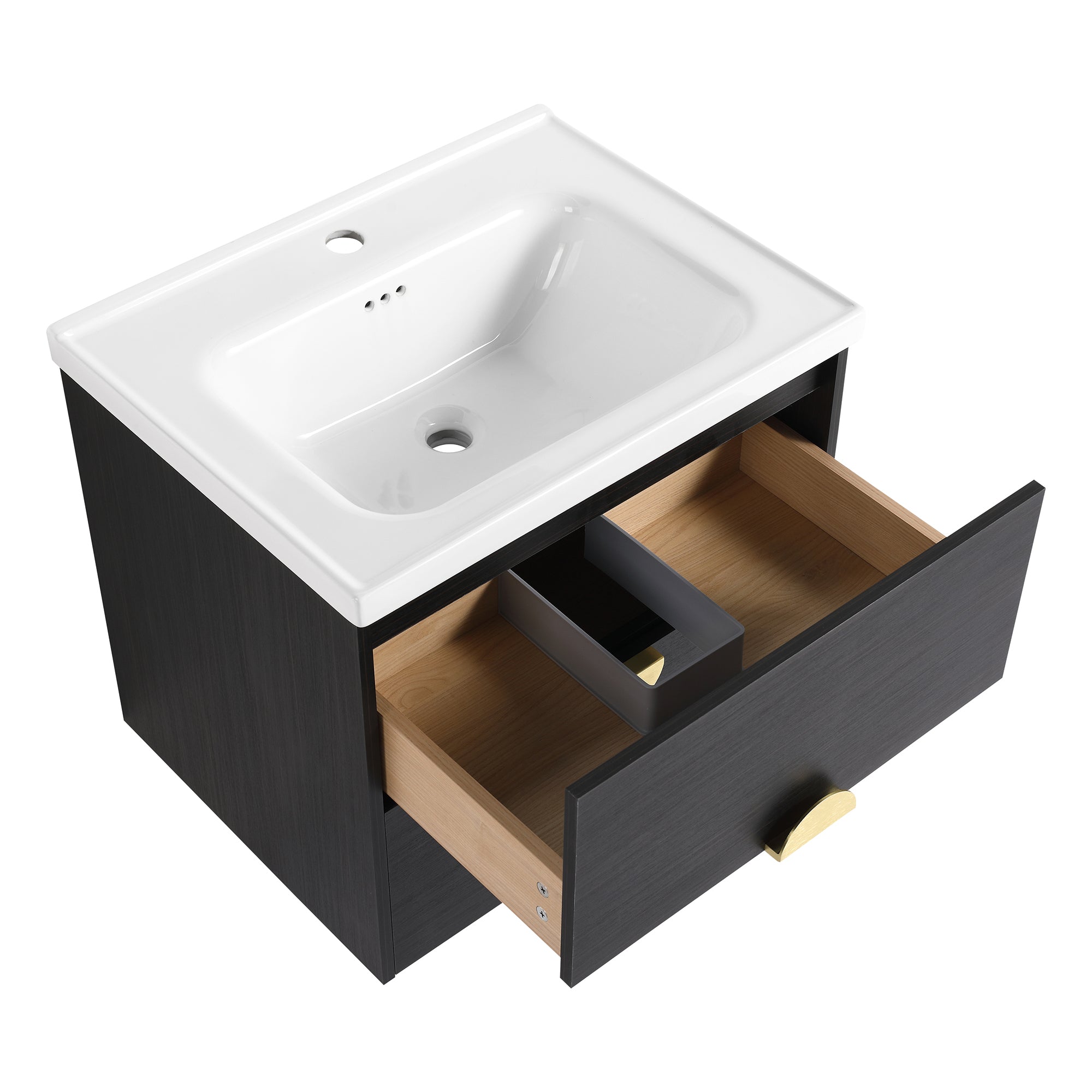 24 inch Wall-Mounted Bathroom Vanity Set in Black with Integrated Ceramic Sink