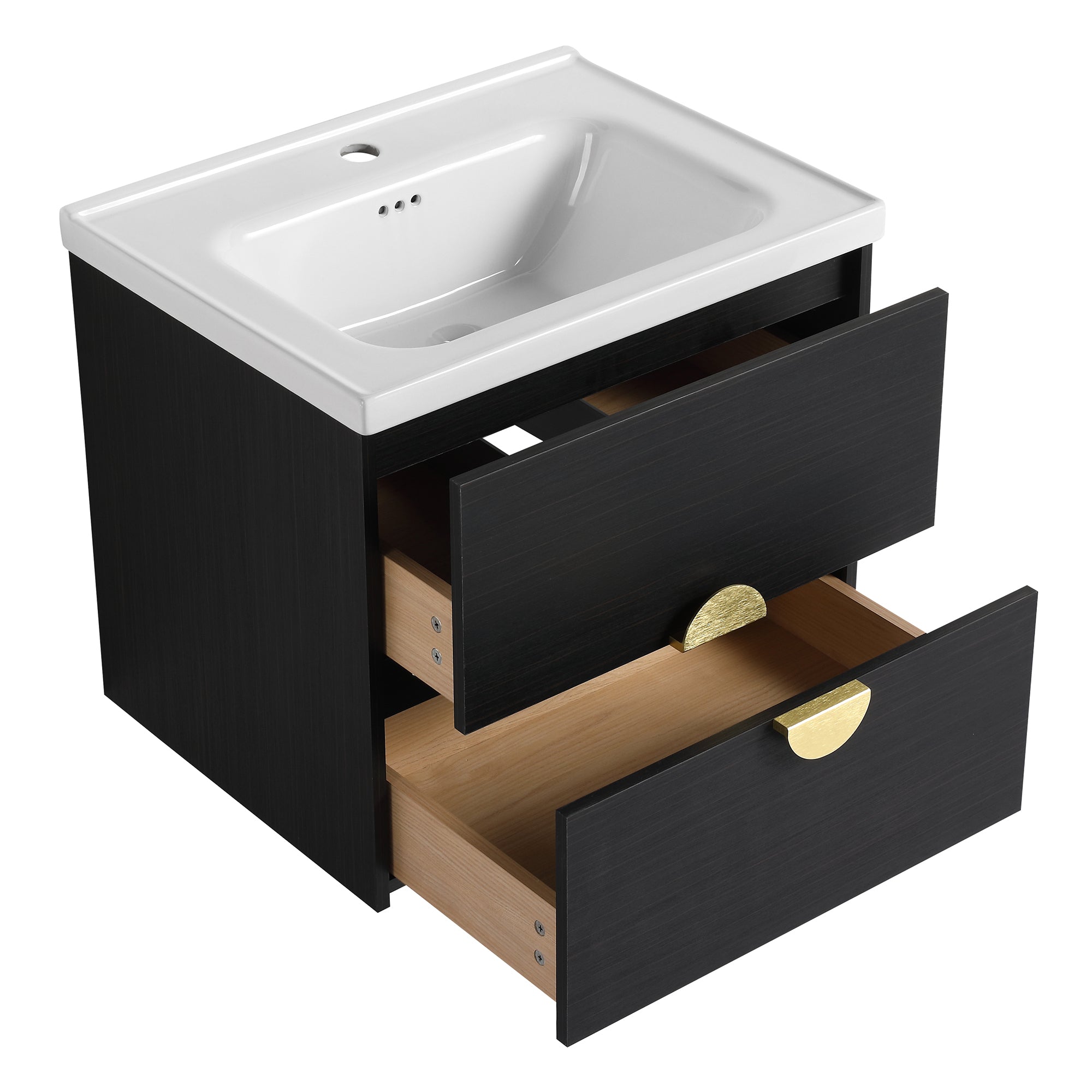 24 inch Wall-Mounted Bathroom Vanity Set in Black with Integrated Ceramic Sink