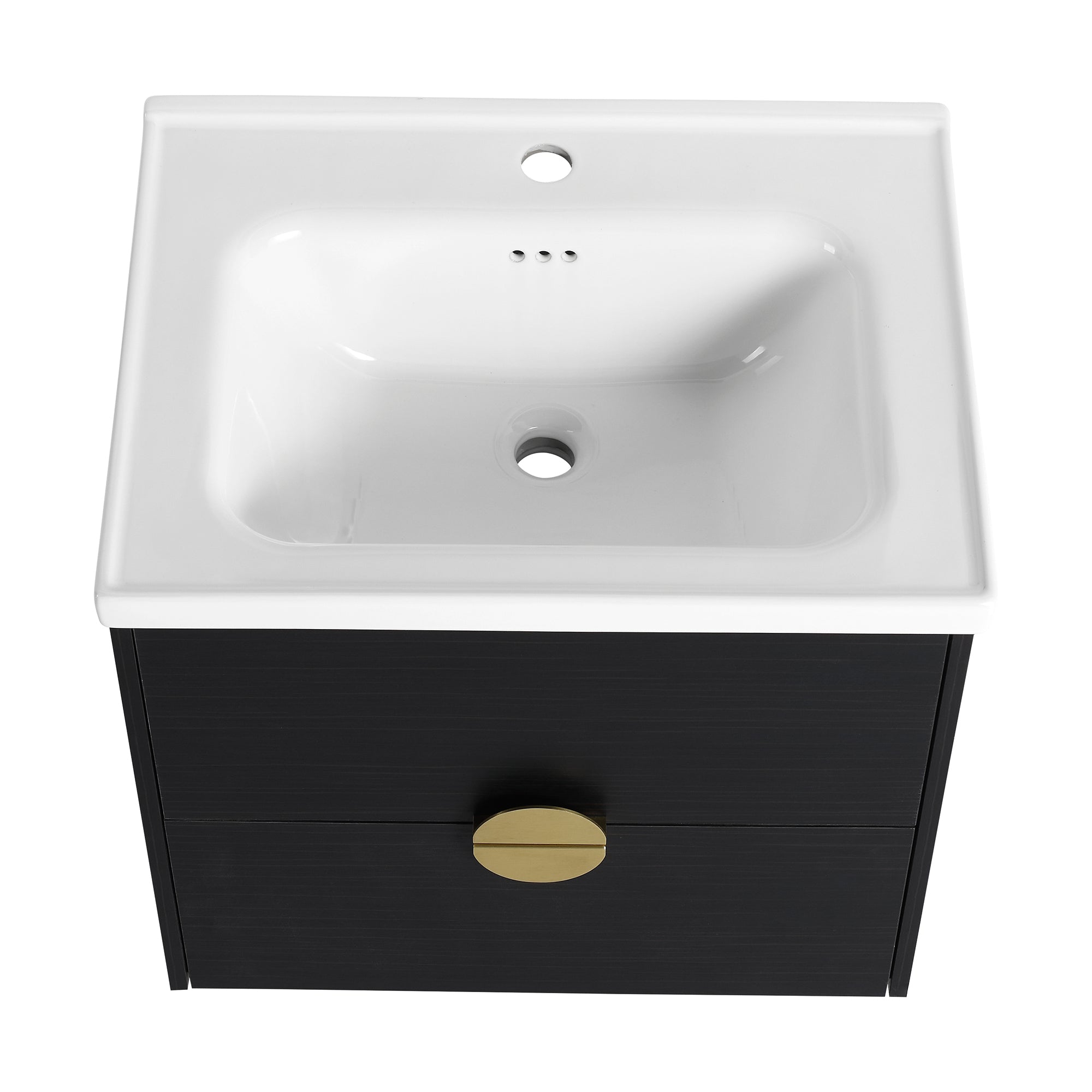 24 inch Wall-Mounted Bathroom Vanity Set in Black with Integrated Ceramic Sink
