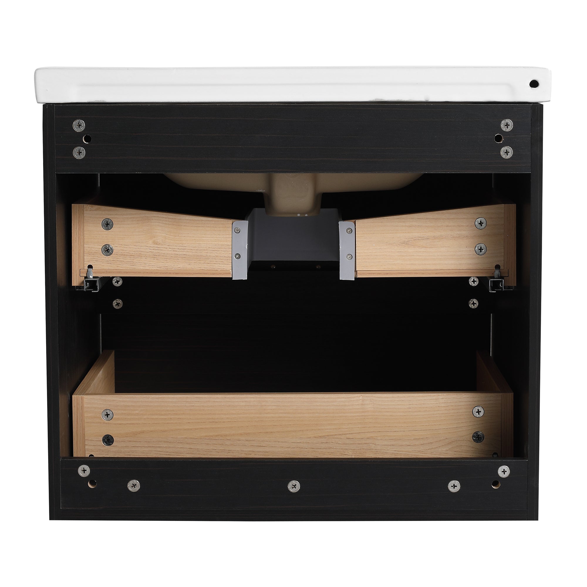 24 inch Wall-Mounted Bathroom Vanity Set in Black with Integrated Ceramic Sink