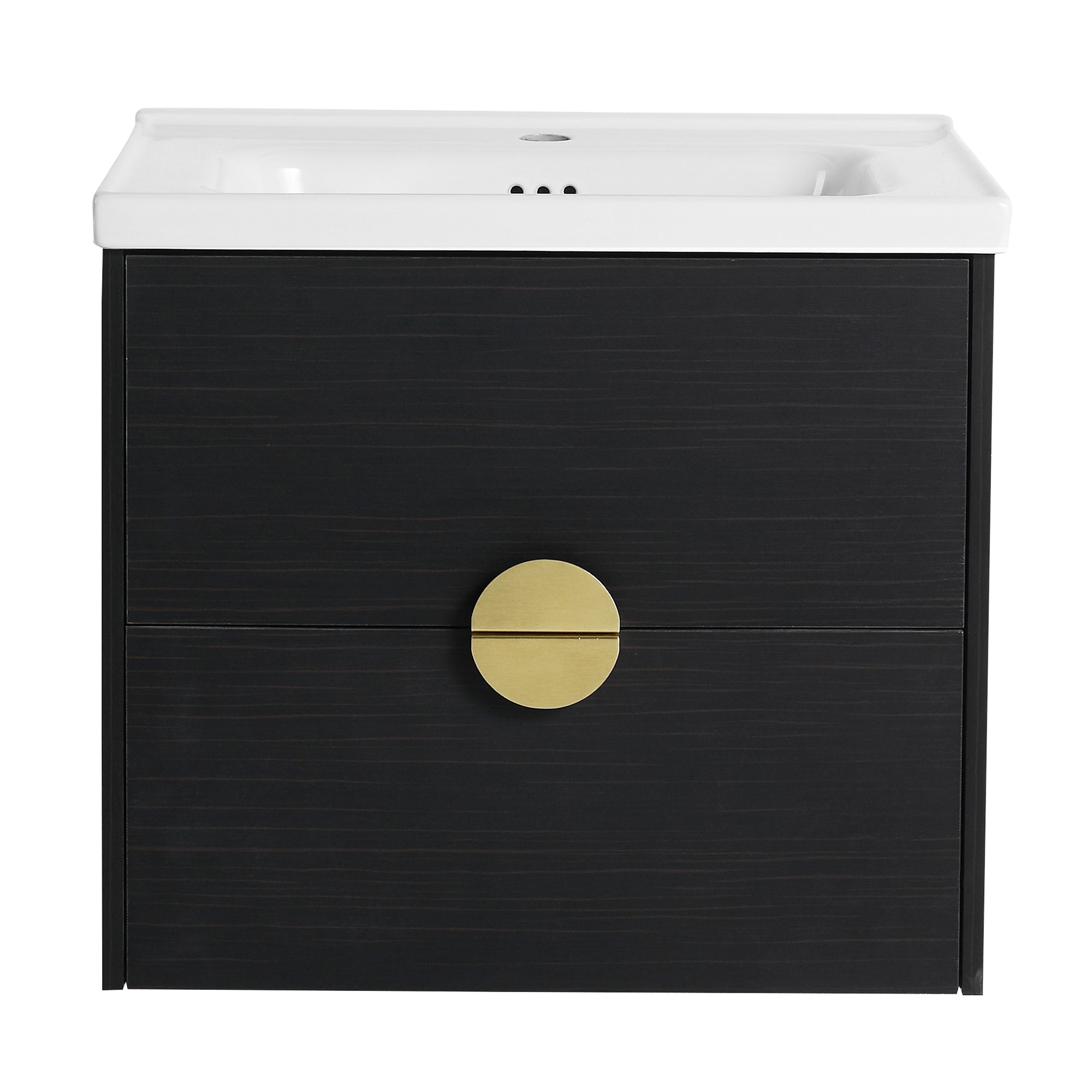 24 inch Wall-Mounted Bathroom Vanity Set in Black with Integrated Ceramic Sink