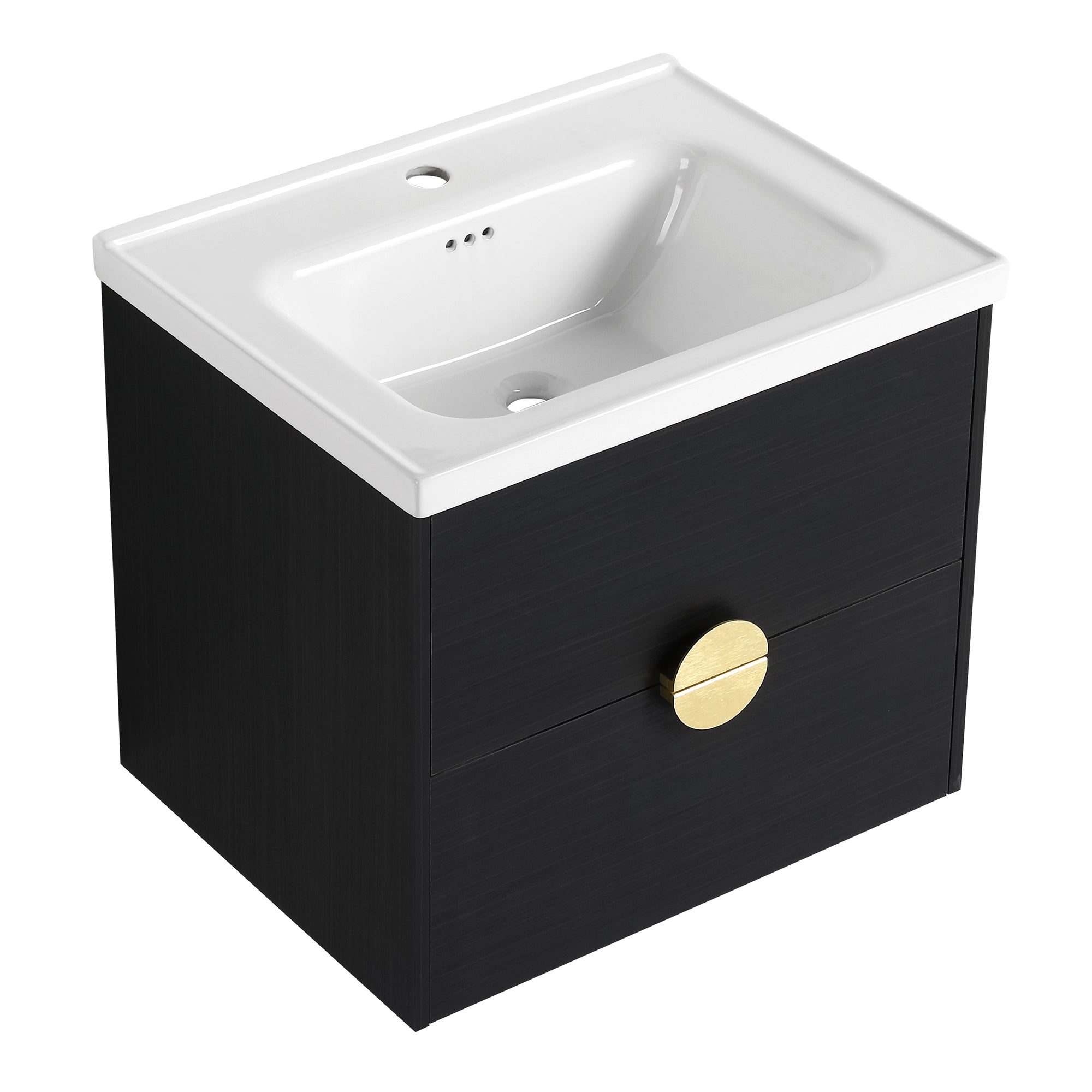 24 inch Wall-Mounted Bathroom Vanity Set in Black with Integrated Ceramic Sink
