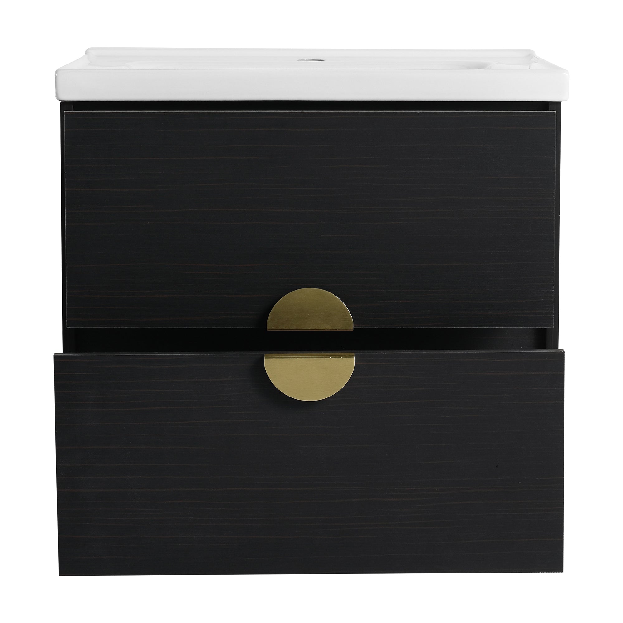 24 inch Wall-Mounted Bathroom Vanity Set in Black with Integrated Ceramic Sink