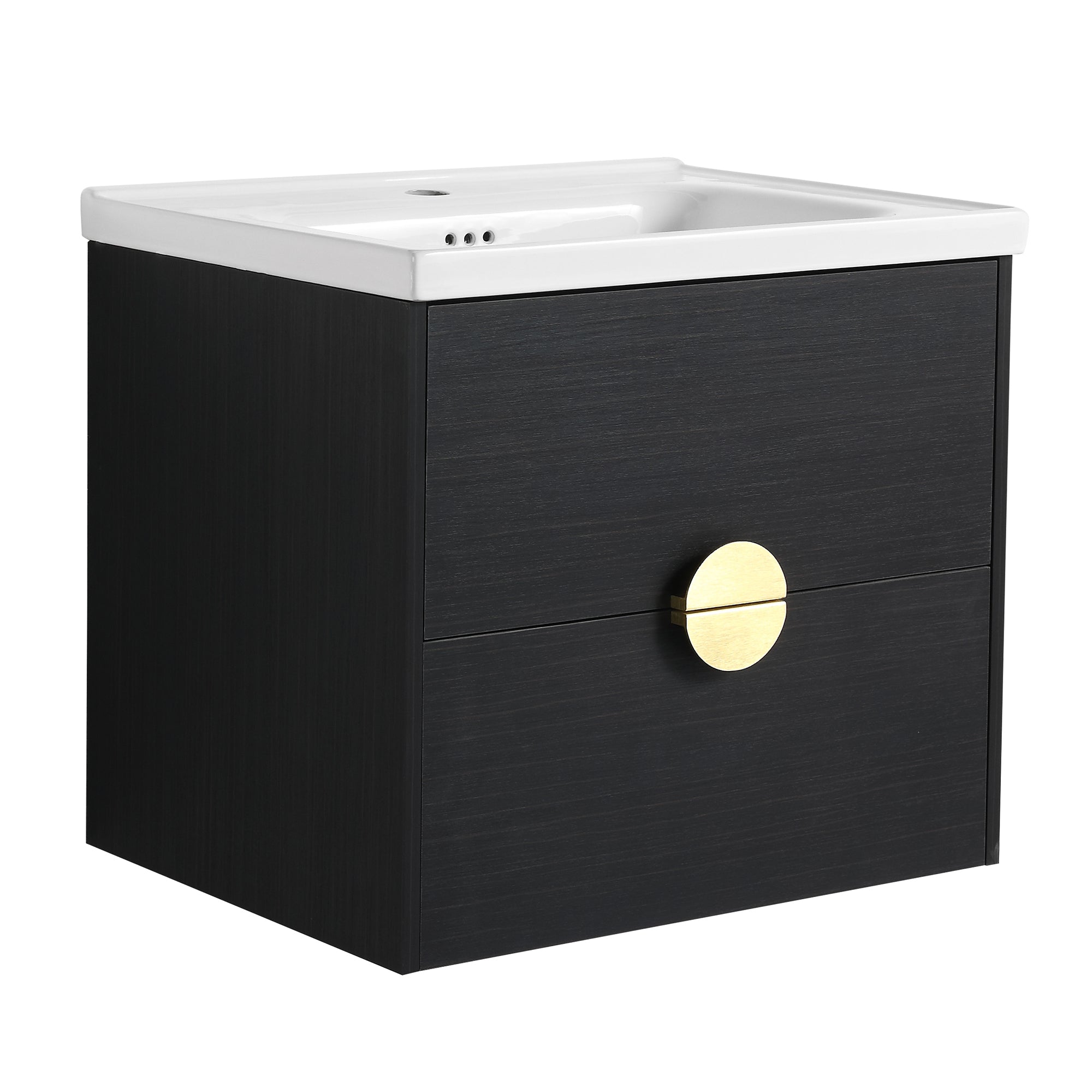 24 inch Wall-Mounted Bathroom Vanity Set in Black with Integrated Ceramic Sink