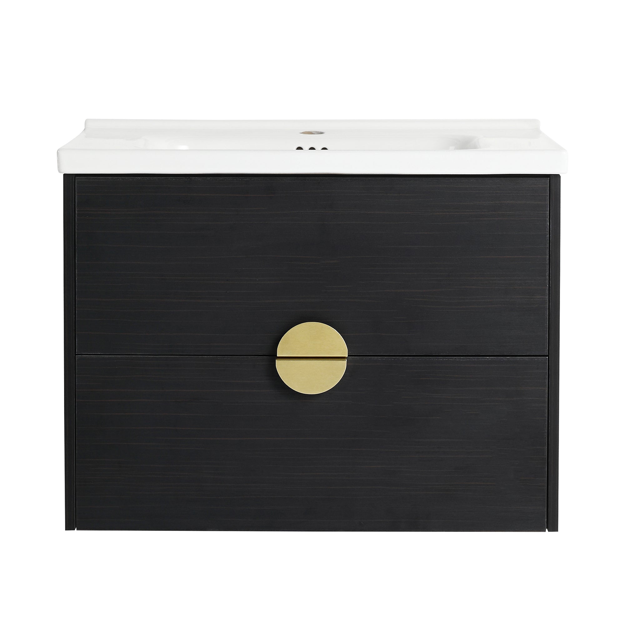 28 inch Wall-Mounted Bathroom Vanity Set in Black with Integrated Ceramic Sink
