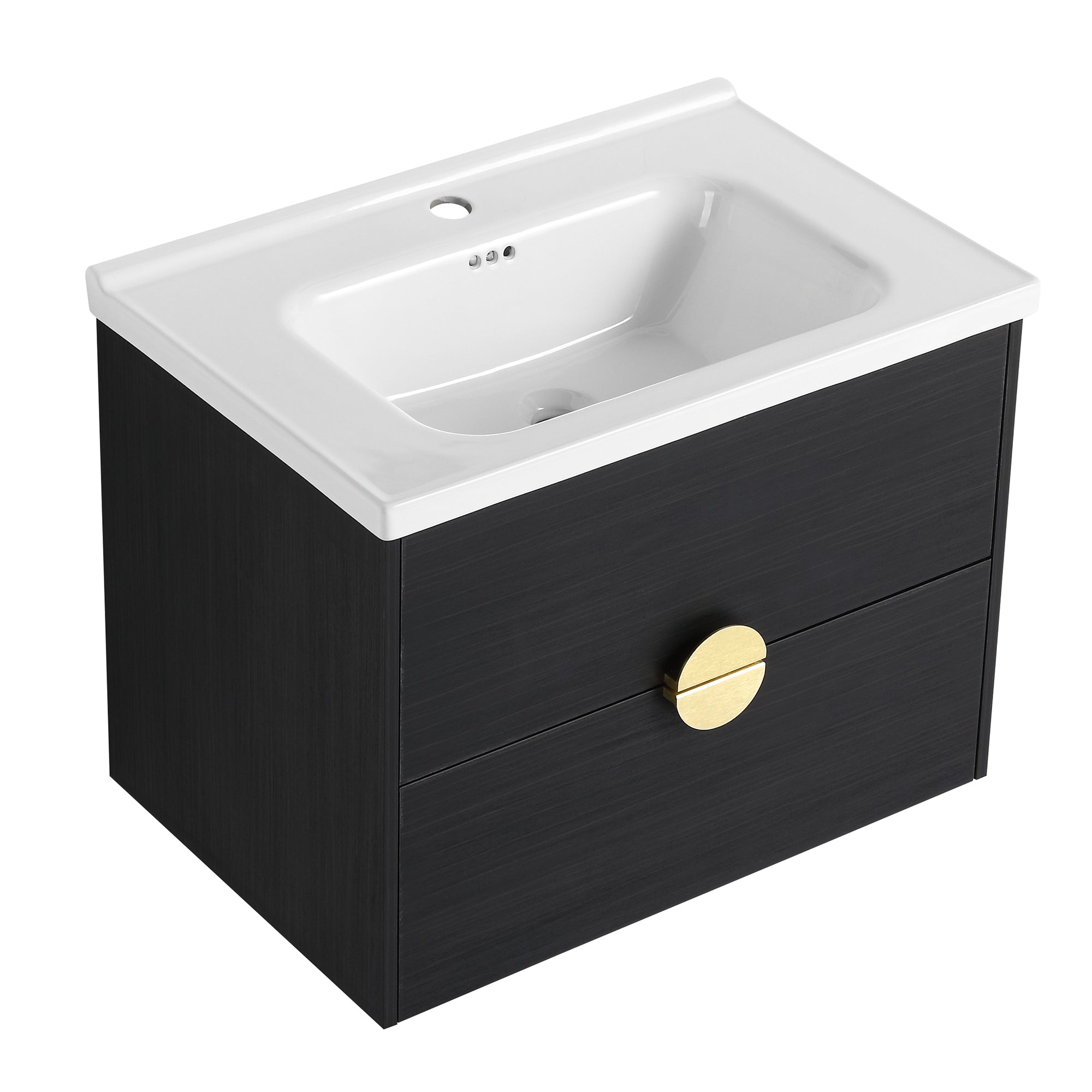 28 inch Wall-Mounted Bathroom Vanity Set in Black with Integrated Ceramic Sink
