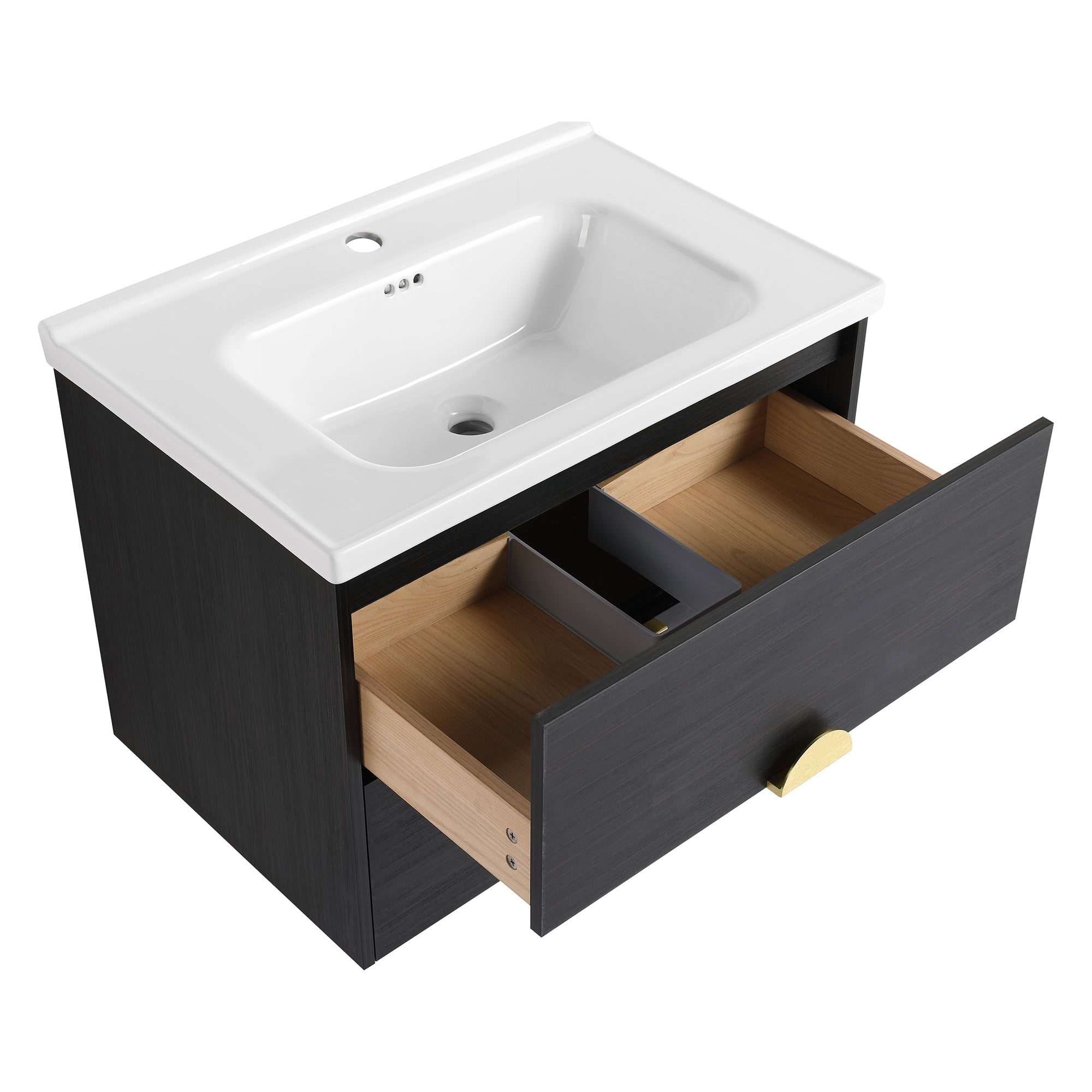 28 inch Wall-Mounted Bathroom Vanity Set in Black with Integrated Ceramic Sink