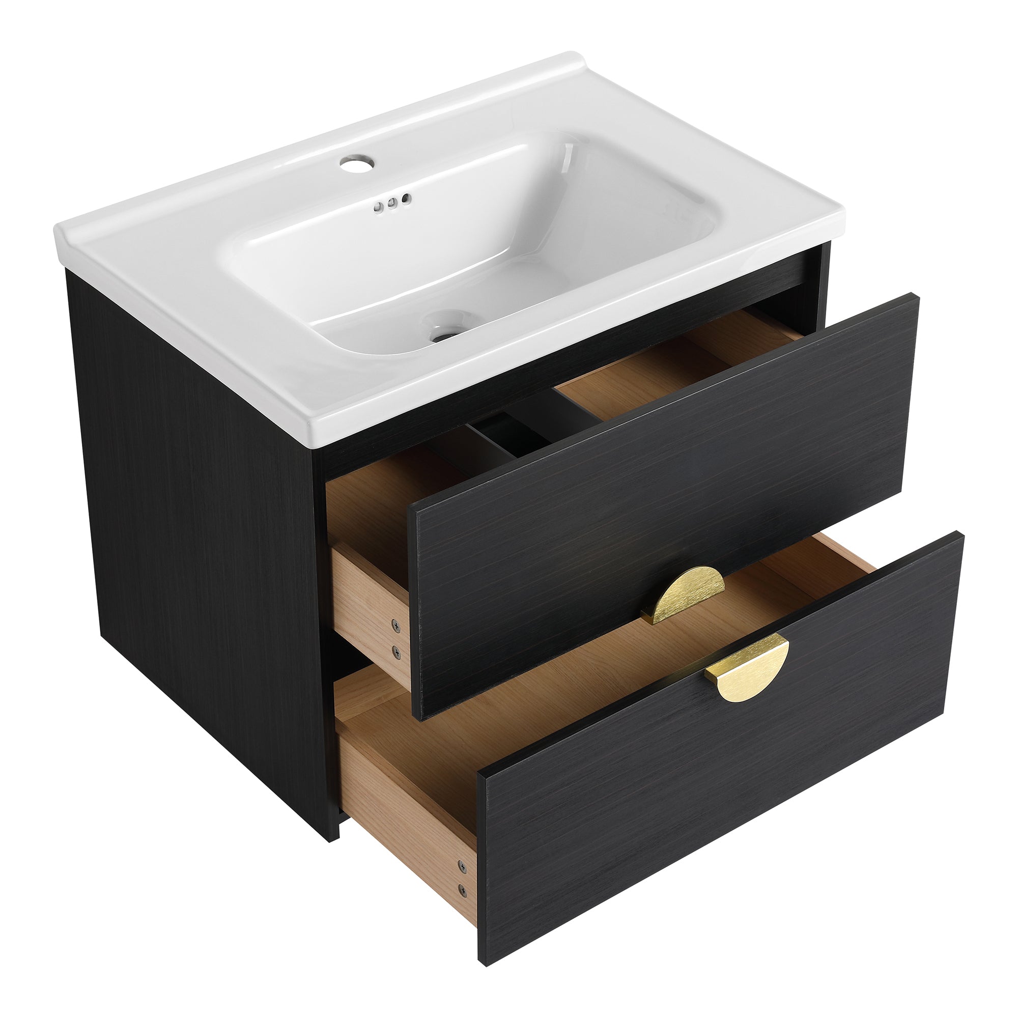 28 inch Wall-Mounted Bathroom Vanity Set in Black with Integrated Ceramic Sink