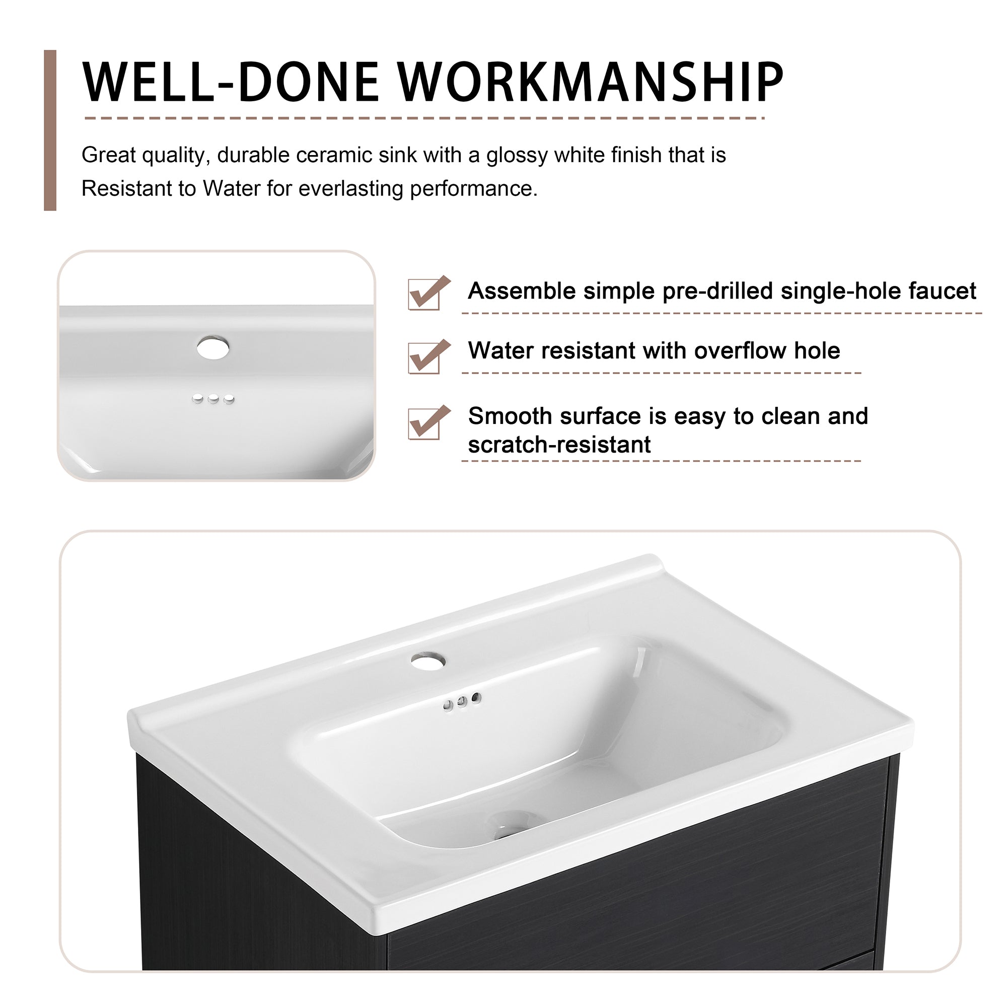 28 inch Wall-Mounted Bathroom Vanity Set in Black with Integrated Ceramic Sink