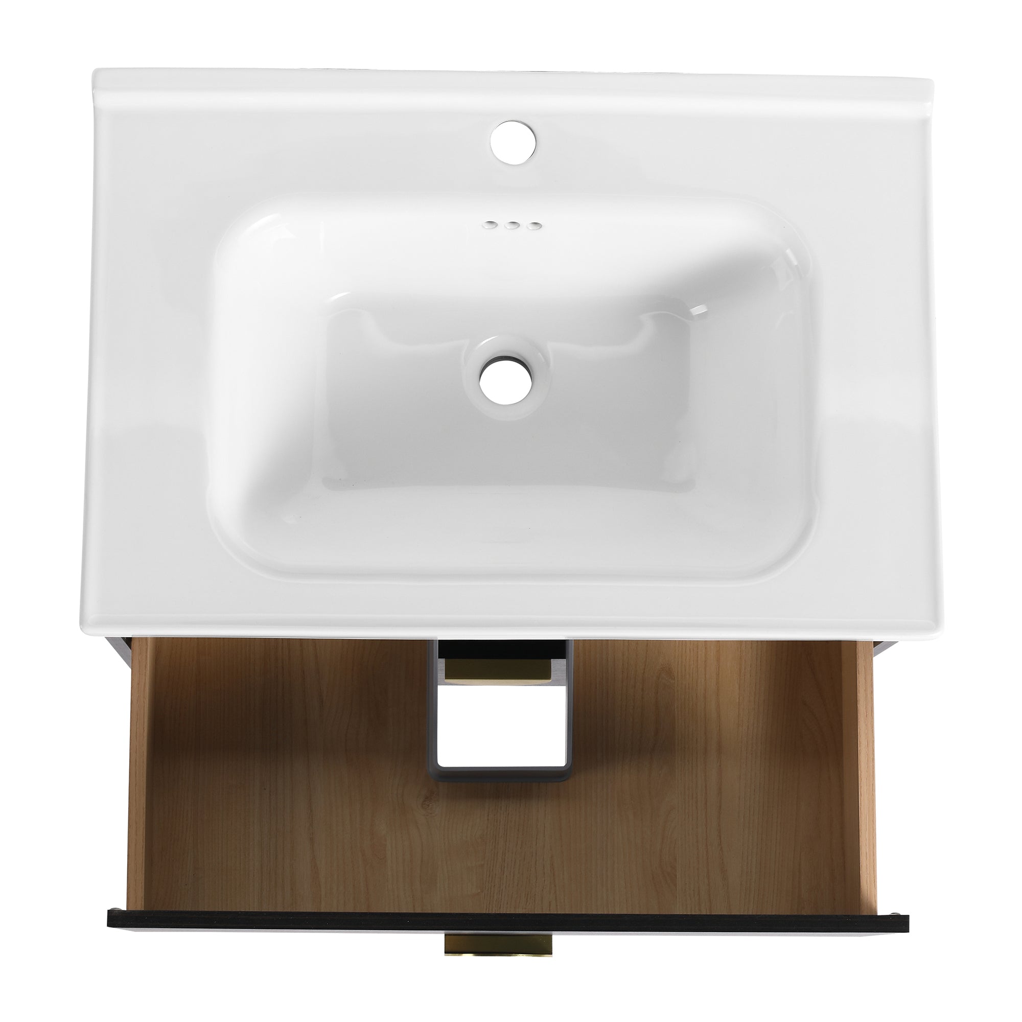 28 inch Wall-Mounted Bathroom Vanity Set in Black with Integrated Ceramic Sink