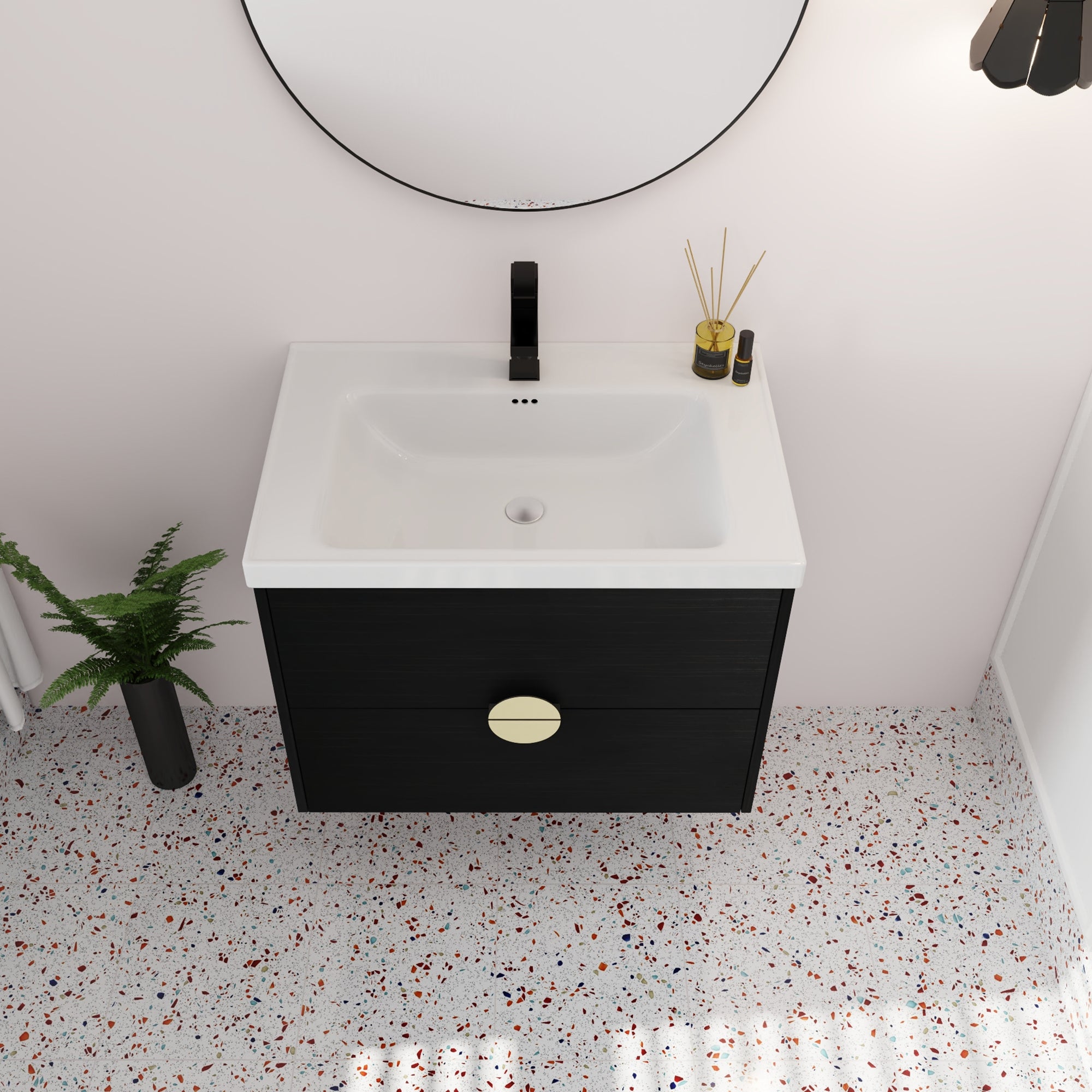 28 inch Wall-Mounted Bathroom Vanity Set in Black with Integrated Ceramic Sink