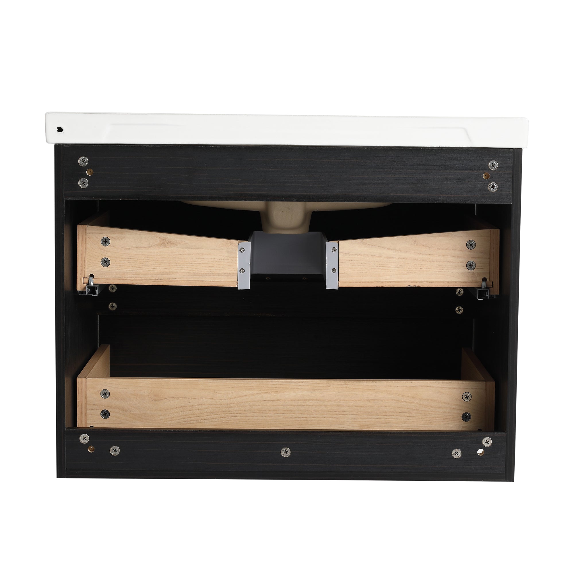 28 inch Wall-Mounted Bathroom Vanity Set in Black with Integrated Ceramic Sink