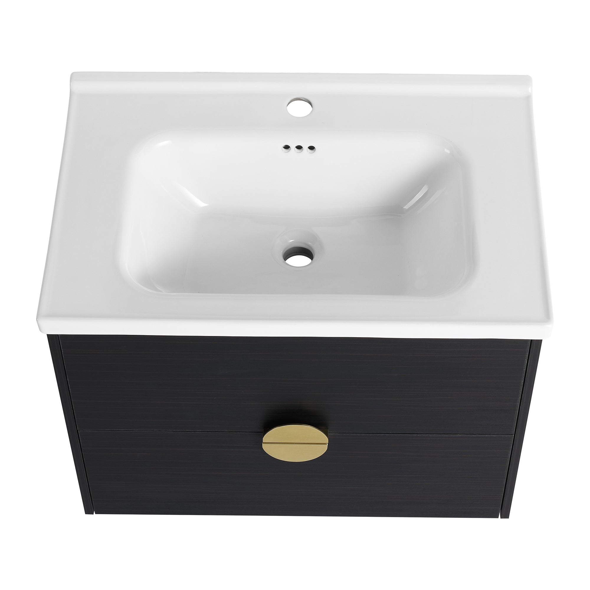 28 inch Wall-Mounted Bathroom Vanity Set in Black with Integrated Ceramic Sink
