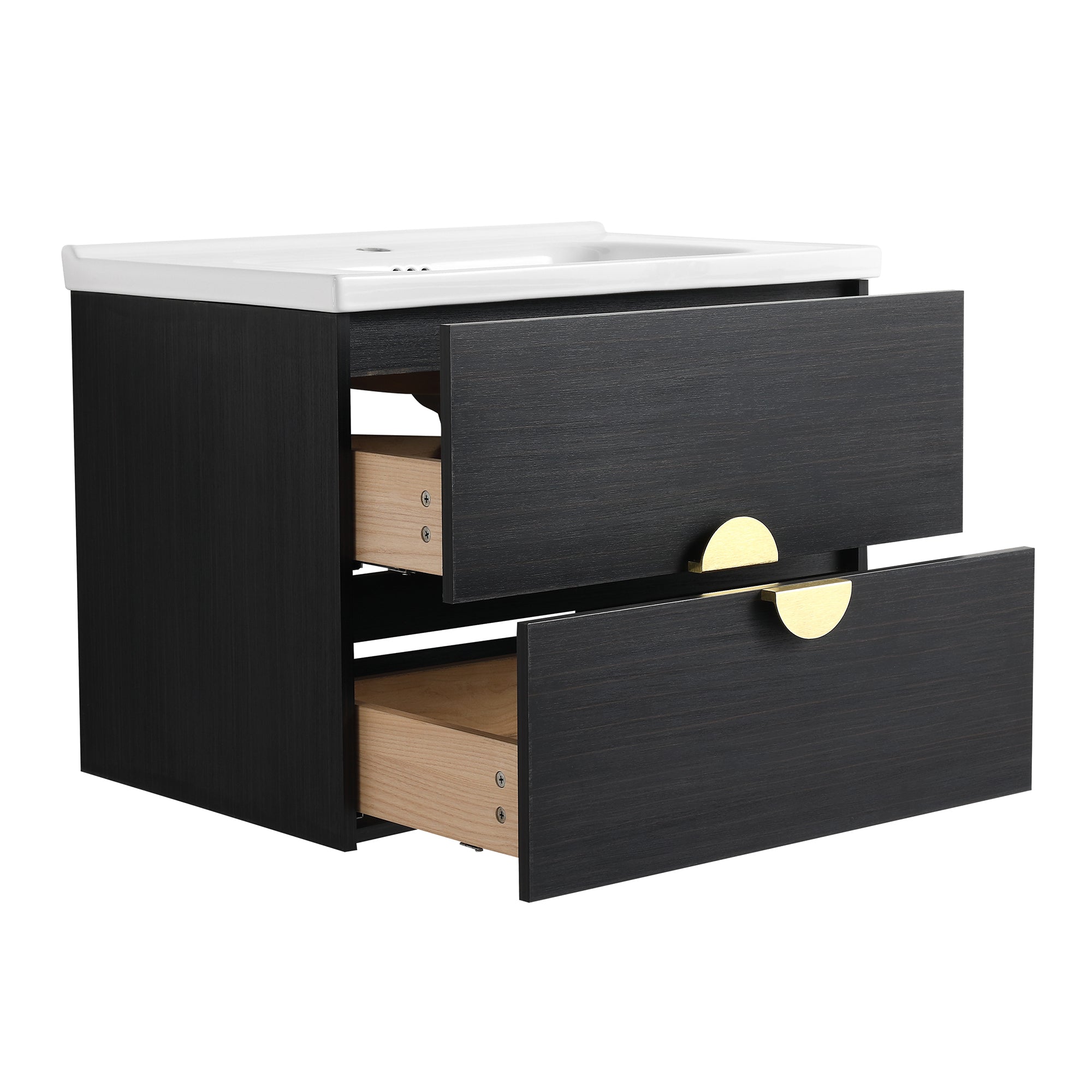 28 inch Wall-Mounted Bathroom Vanity Set in Black with Integrated Ceramic Sink