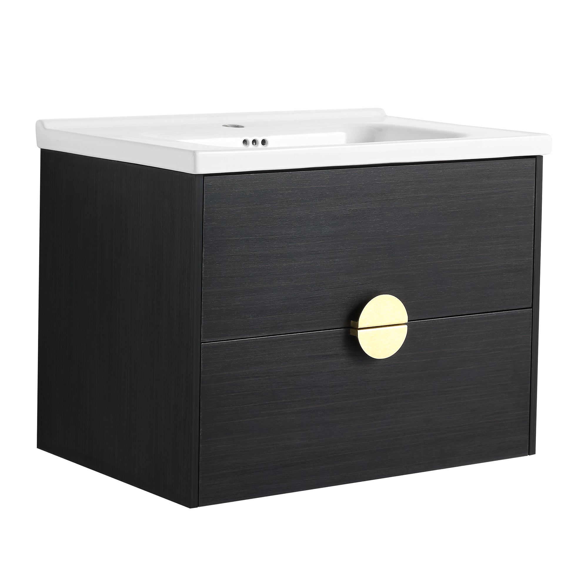 28 inch Wall-Mounted Bathroom Vanity Set in Black with Integrated Ceramic Sink