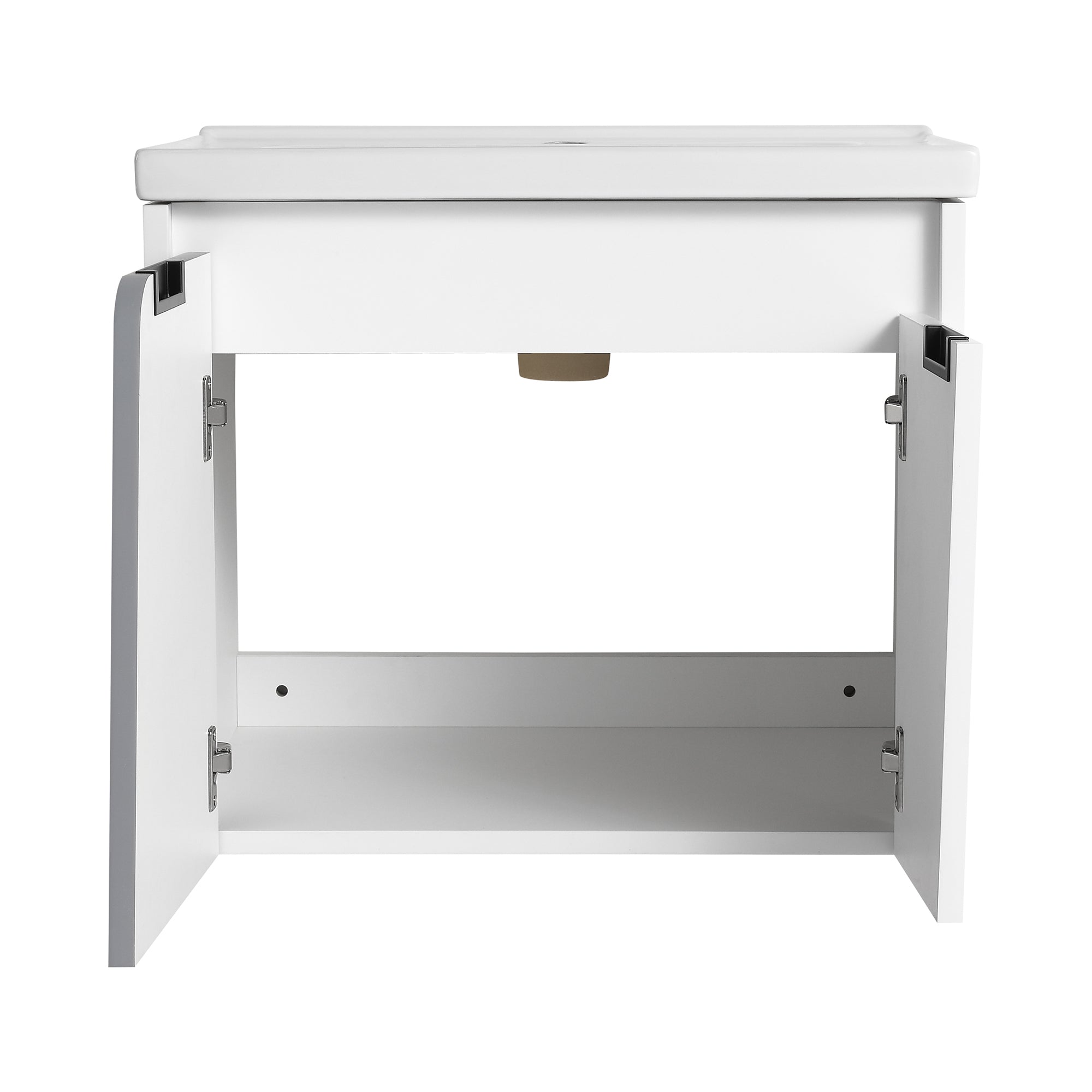 24 inch Wall-Mounted Bathroom Vanity Set in White with Integrated Ceramic Sink