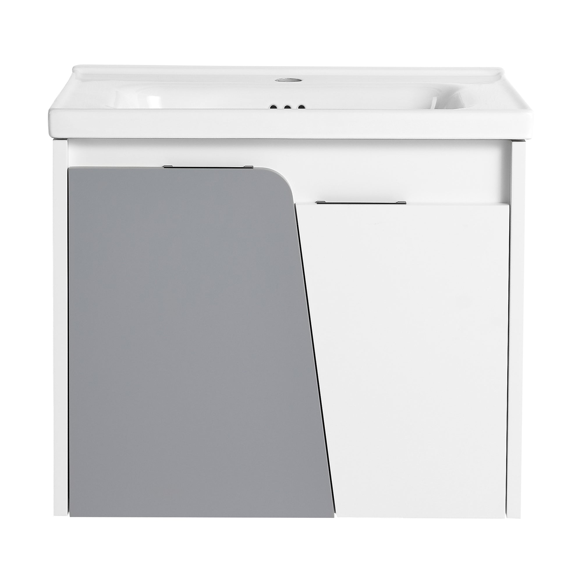24 inch Wall-Mounted Bathroom Vanity Set in White with Integrated Ceramic Sink