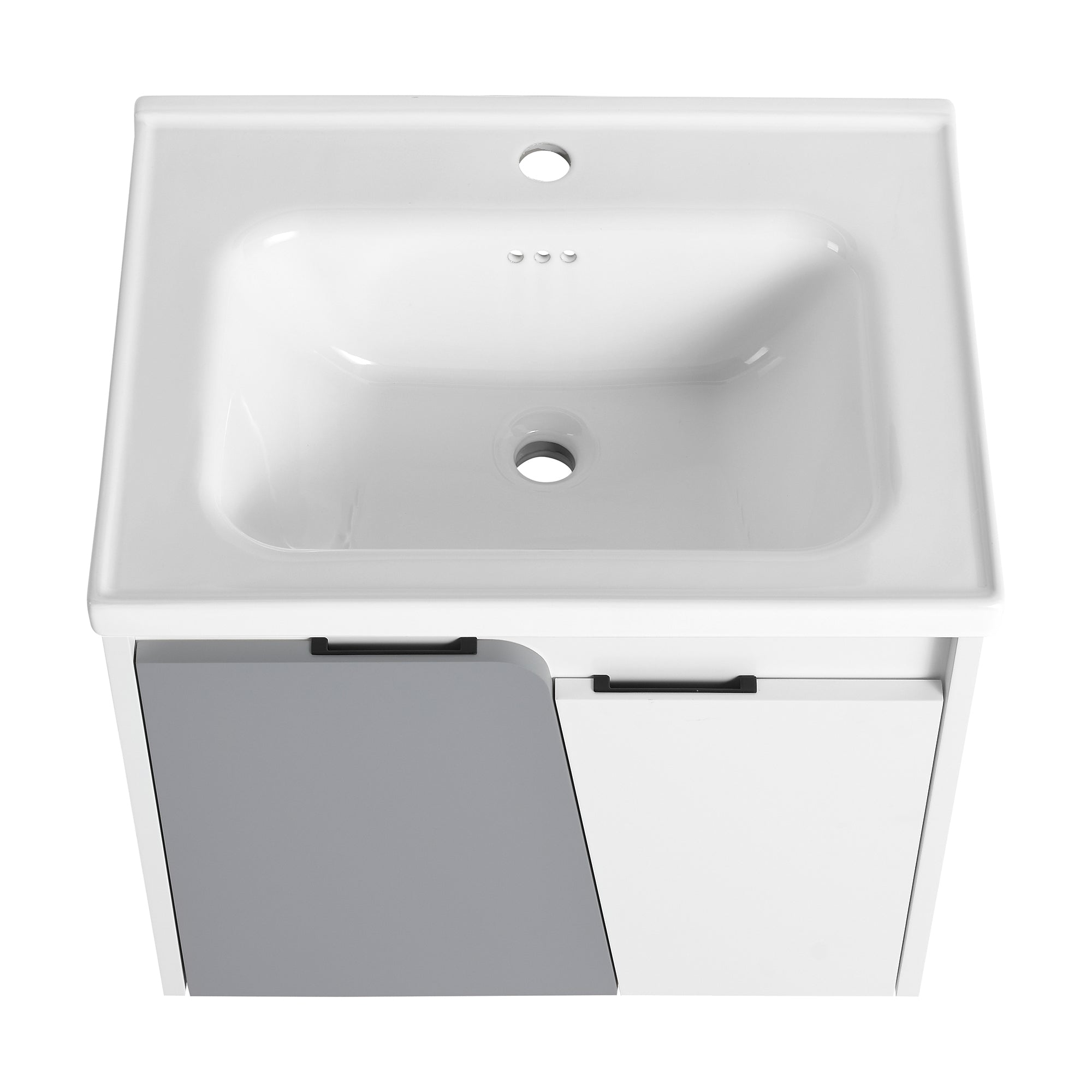 24 inch Wall-Mounted Bathroom Vanity Set in White with Integrated Ceramic Sink