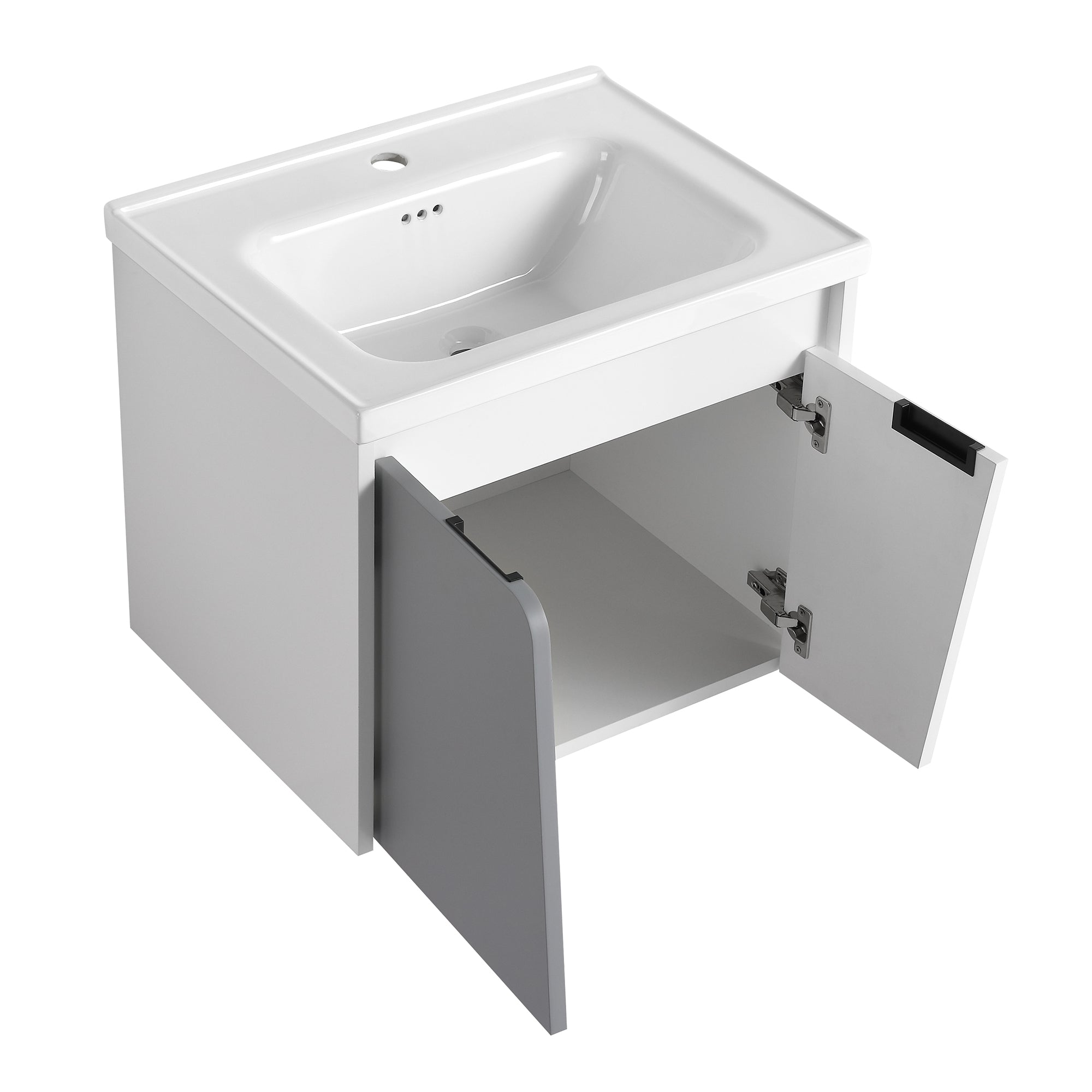 24 inch Wall-Mounted Bathroom Vanity Set in White with Integrated Ceramic Sink