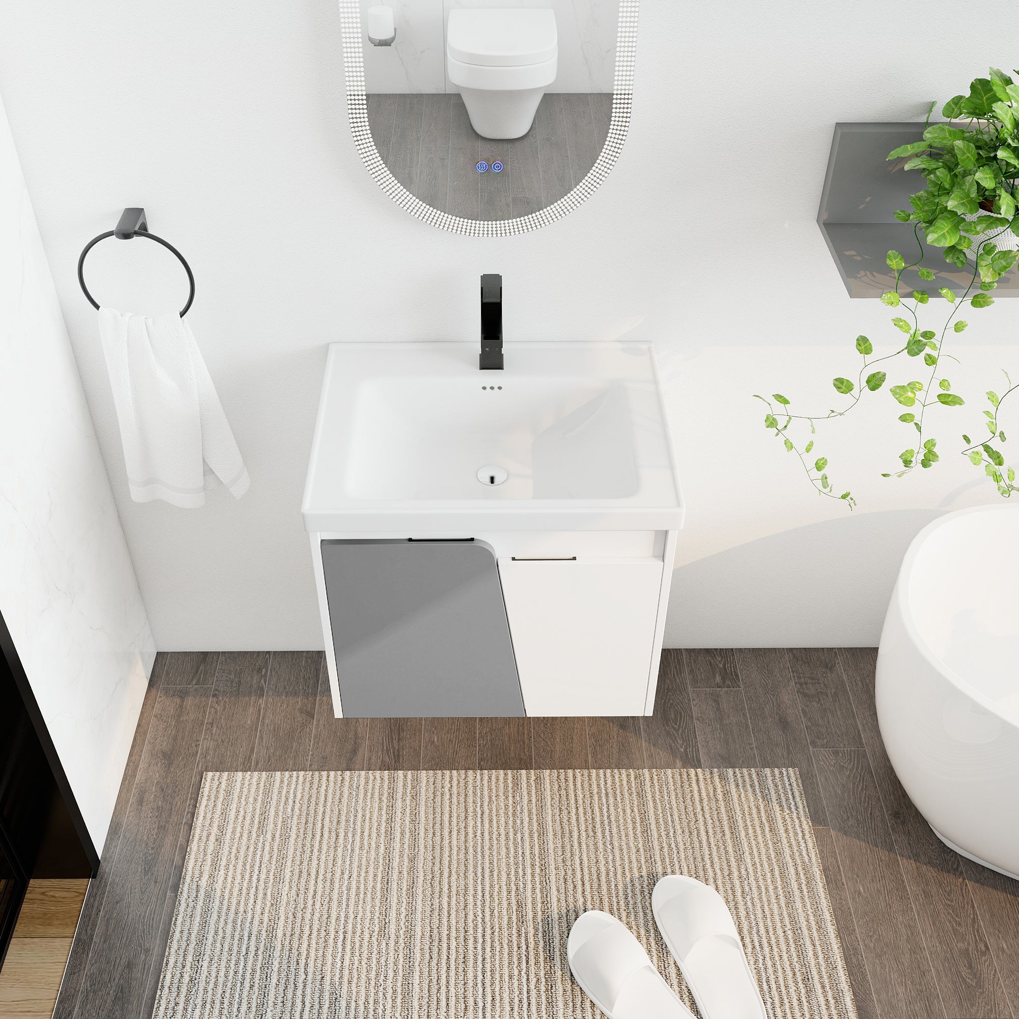 24 inch Wall-Mounted Bathroom Vanity Set in White with Integrated Ceramic Sink