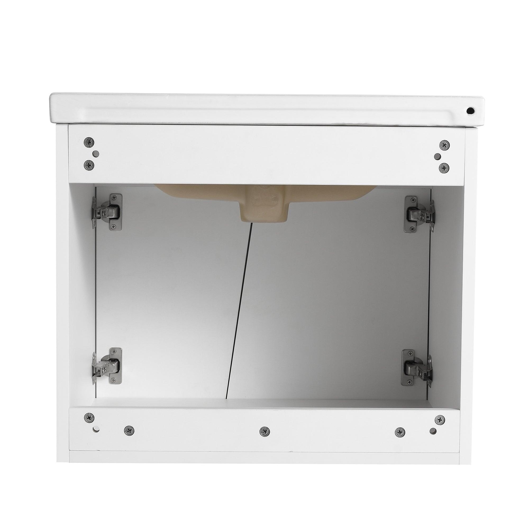 24 inch Wall-Mounted Bathroom Vanity Set in White with Integrated Ceramic Sink