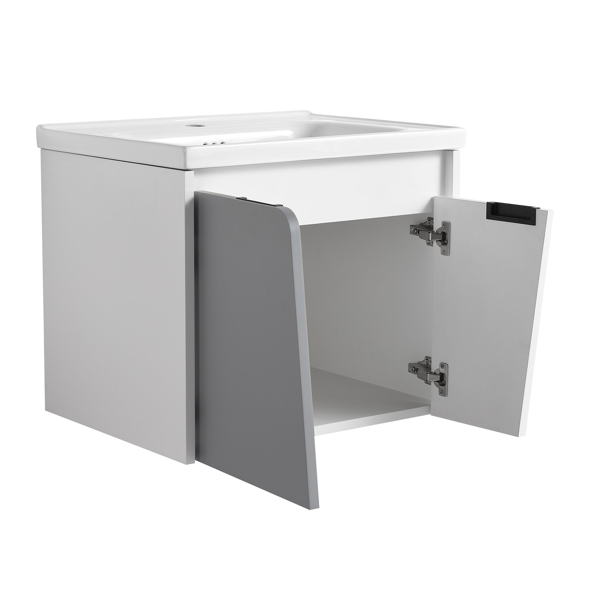 24 inch Wall-Mounted Bathroom Vanity Set in White with Integrated Ceramic Sink