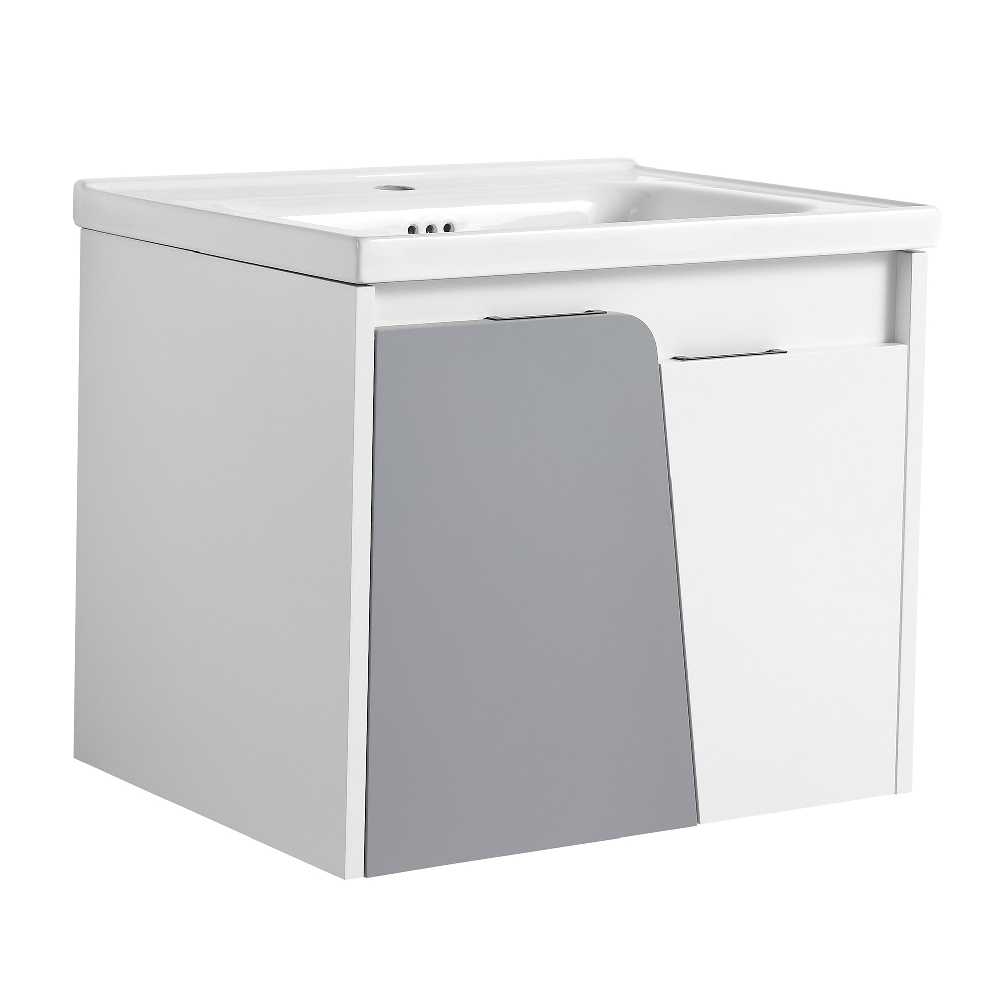 24 inch Wall-Mounted Bathroom Vanity Set in White with Integrated Ceramic Sink