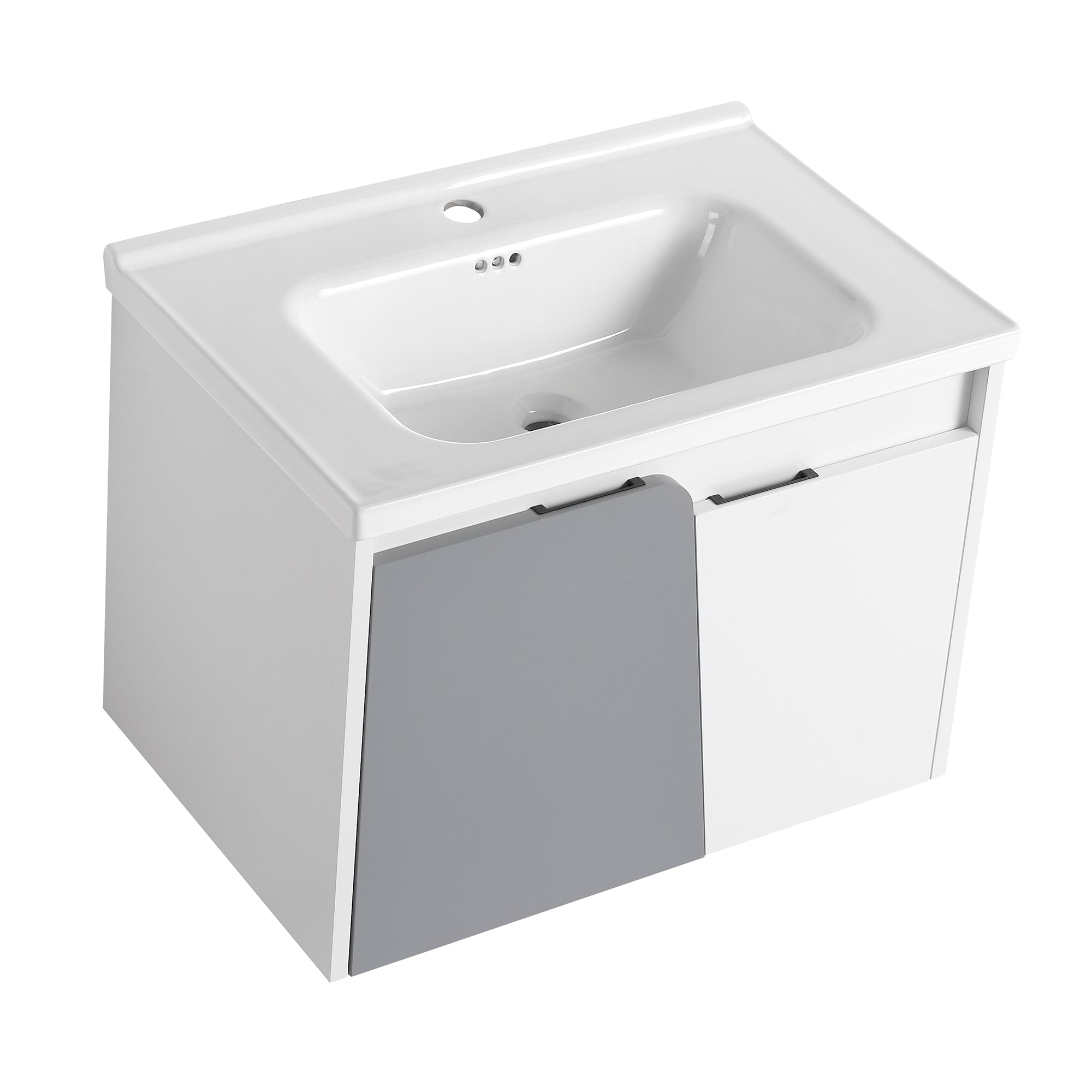 24 inch Wall-Mounted Bathroom Vanity Set in White with Integrated Ceramic Sink