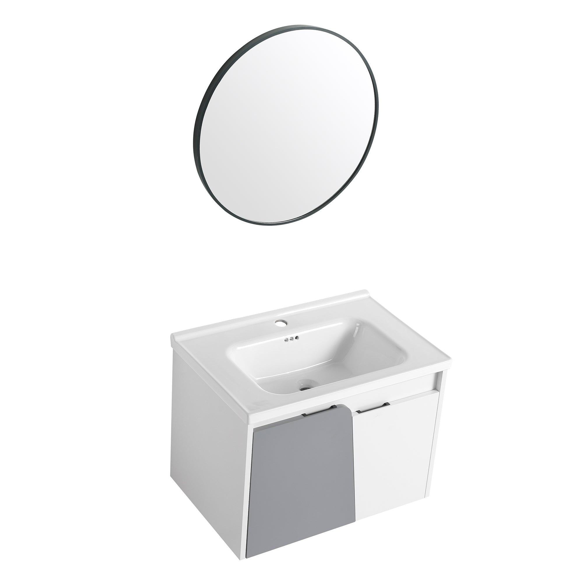 24 inch Wall-Mounted Bathroom Vanity Set in White with Integrated Ceramic Sink