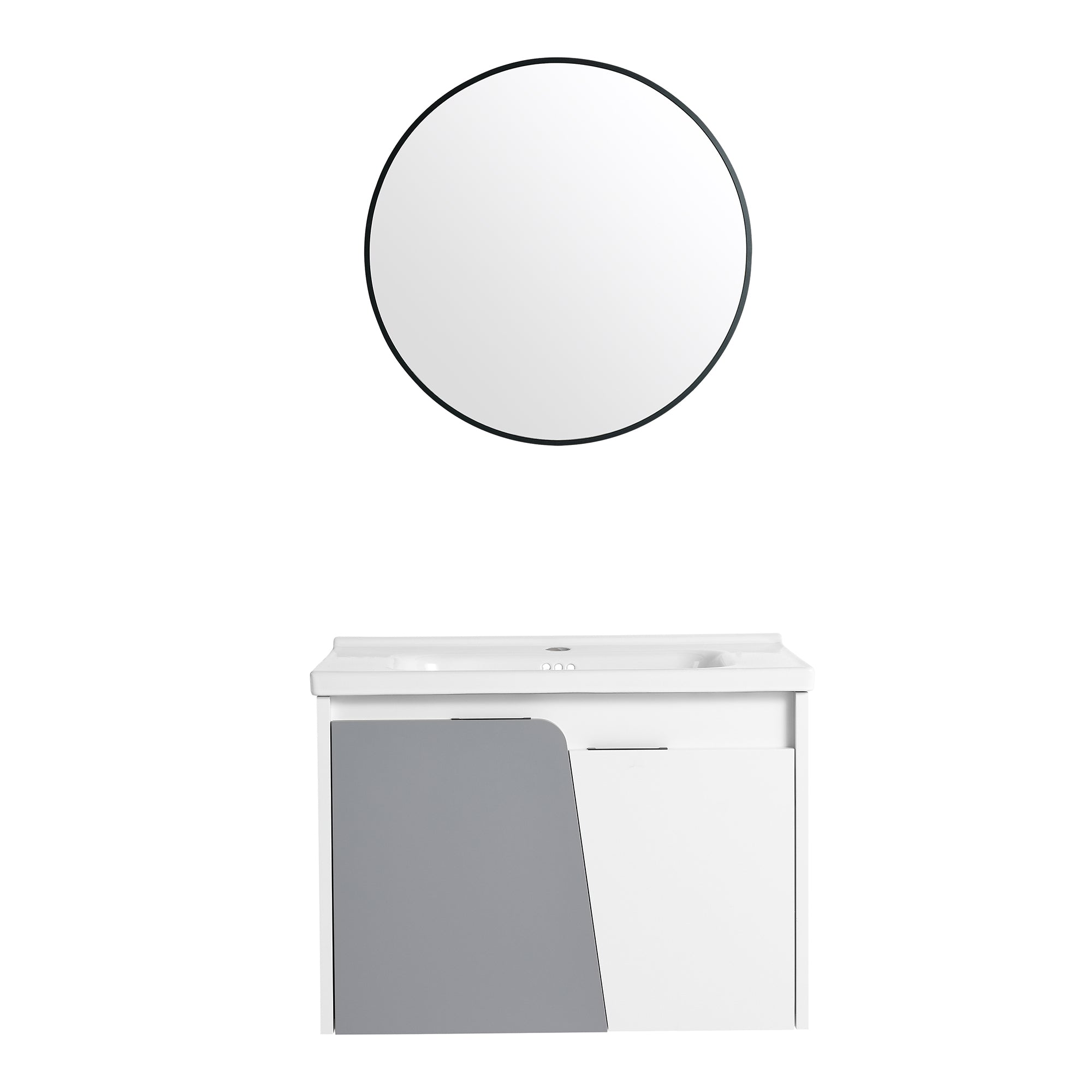 24 inch Wall-Mounted Bathroom Vanity Set in White with Integrated Ceramic Sink