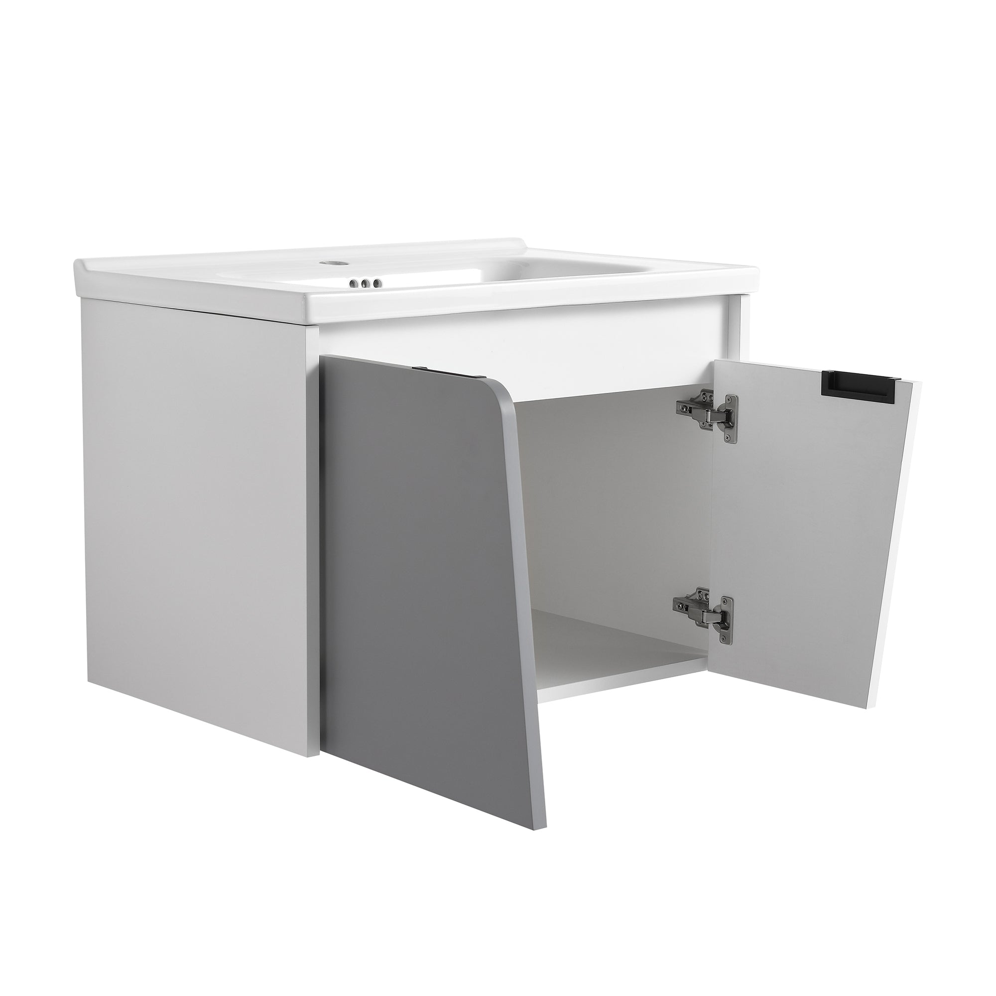 24 inch Wall-Mounted Bathroom Vanity Set in White with Integrated Ceramic Sink