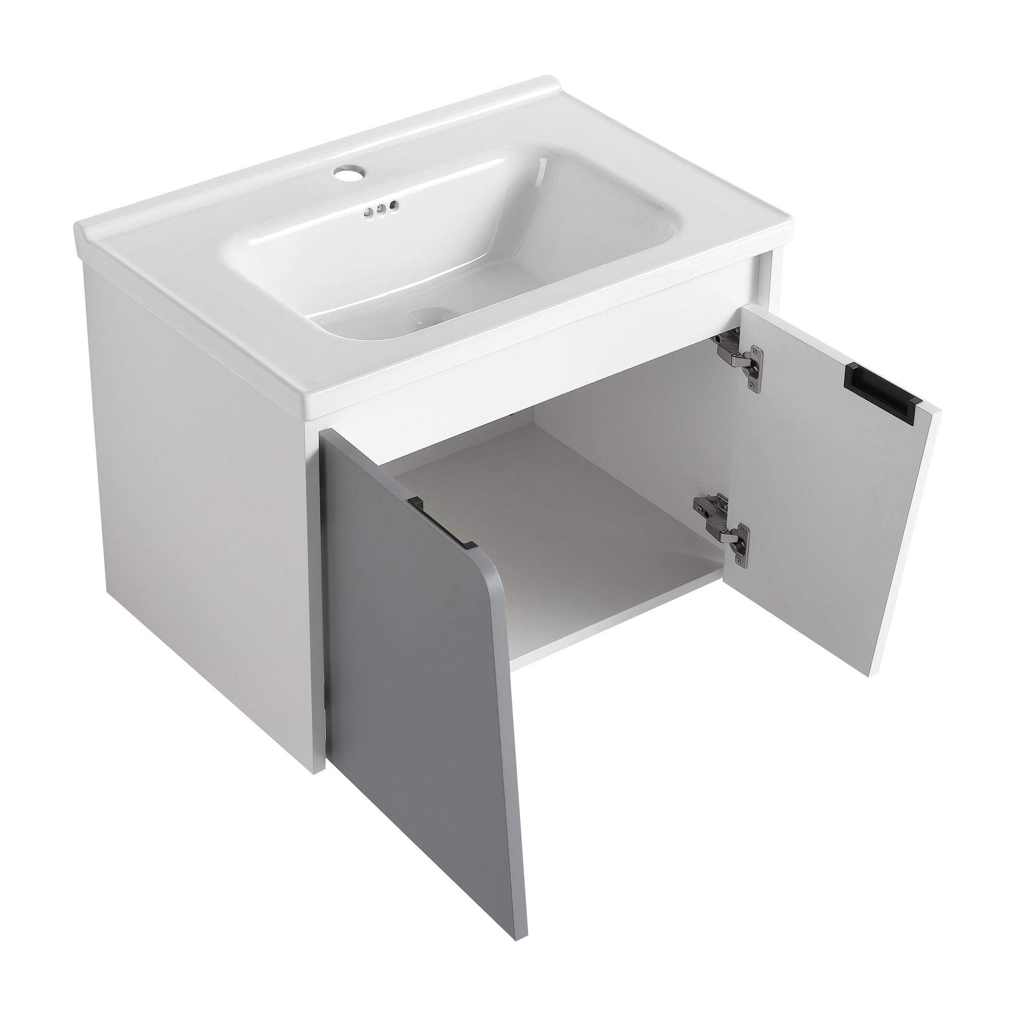 24 inch Wall-Mounted Bathroom Vanity Set in White with Integrated Ceramic Sink